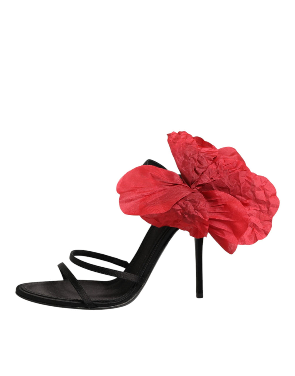 Dolce & Gabbana Schwarze Leder-Sandalen mit Riemchen und Blumen-Applikation