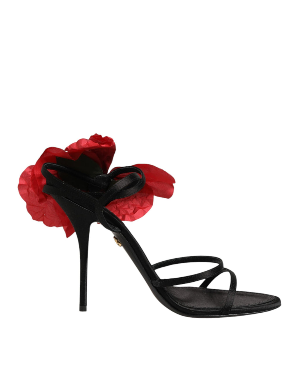 Dolce & Gabbana Schwarze Leder-Sandalen mit Riemchen und Blumen-Applikation