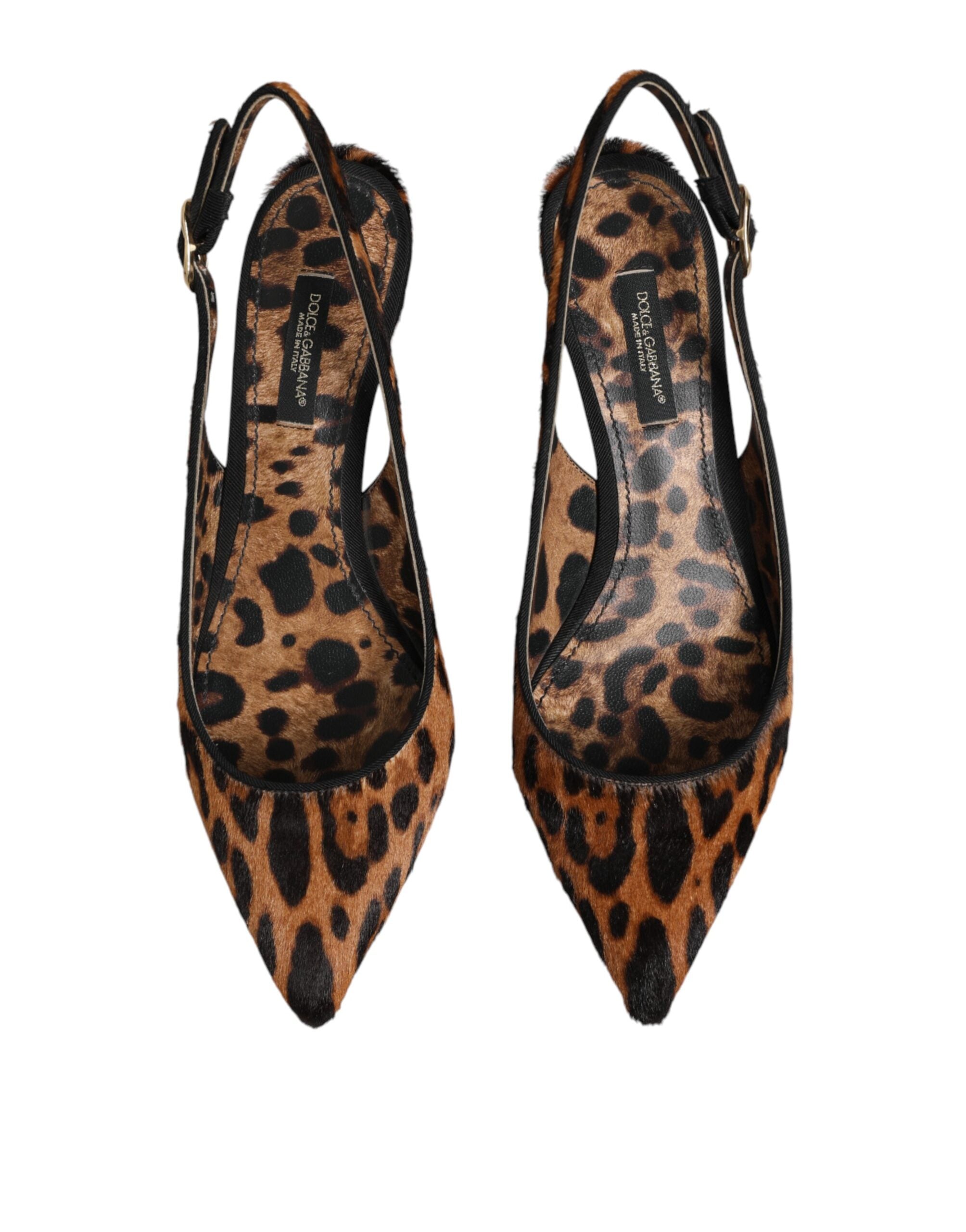 Dolce & Gabbana Braune Slingback-Schuhe aus Leoparden-Kalbsfell