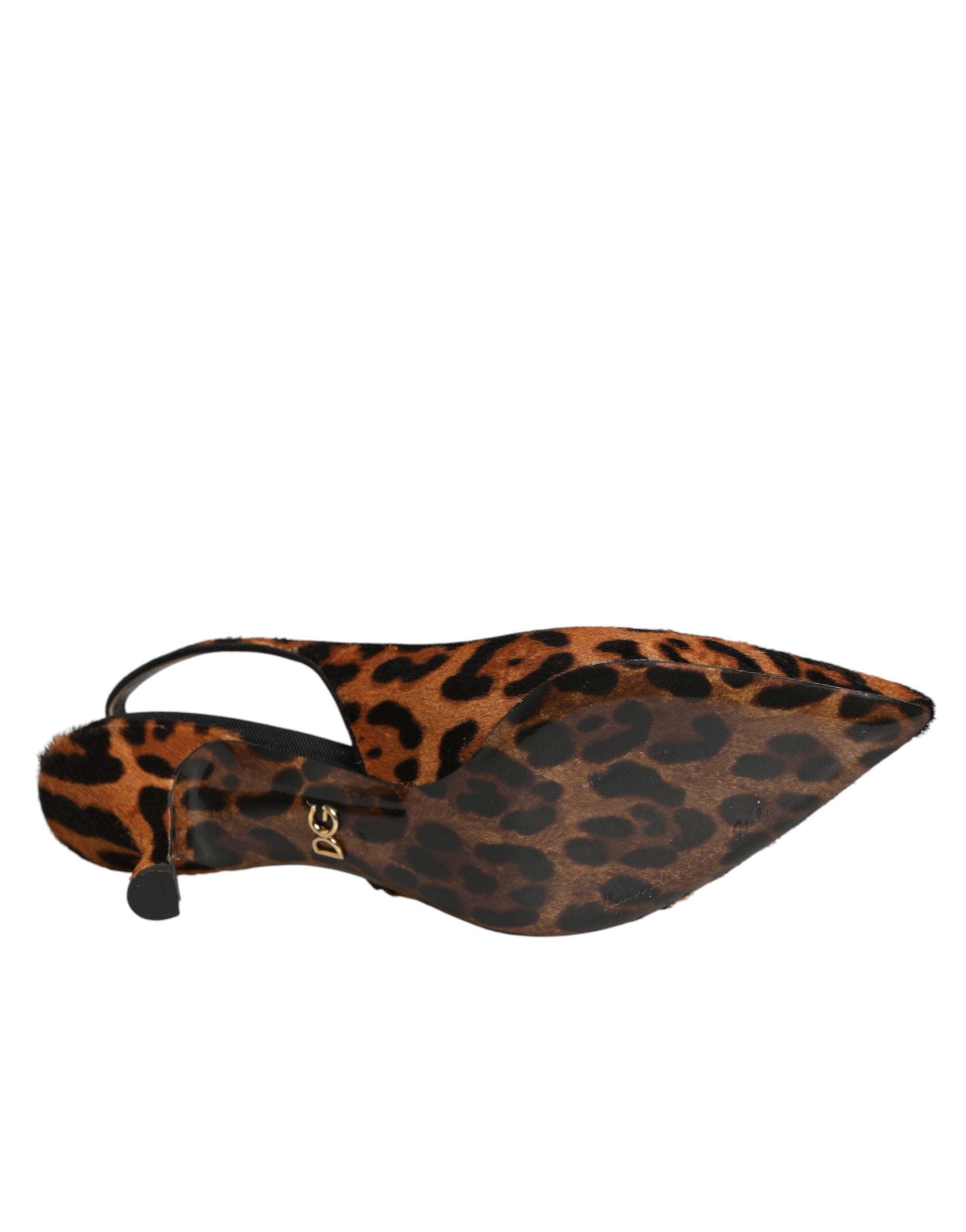 Dolce & Gabbana Braune Slingback-Schuhe aus Leoparden-Kalbsfell