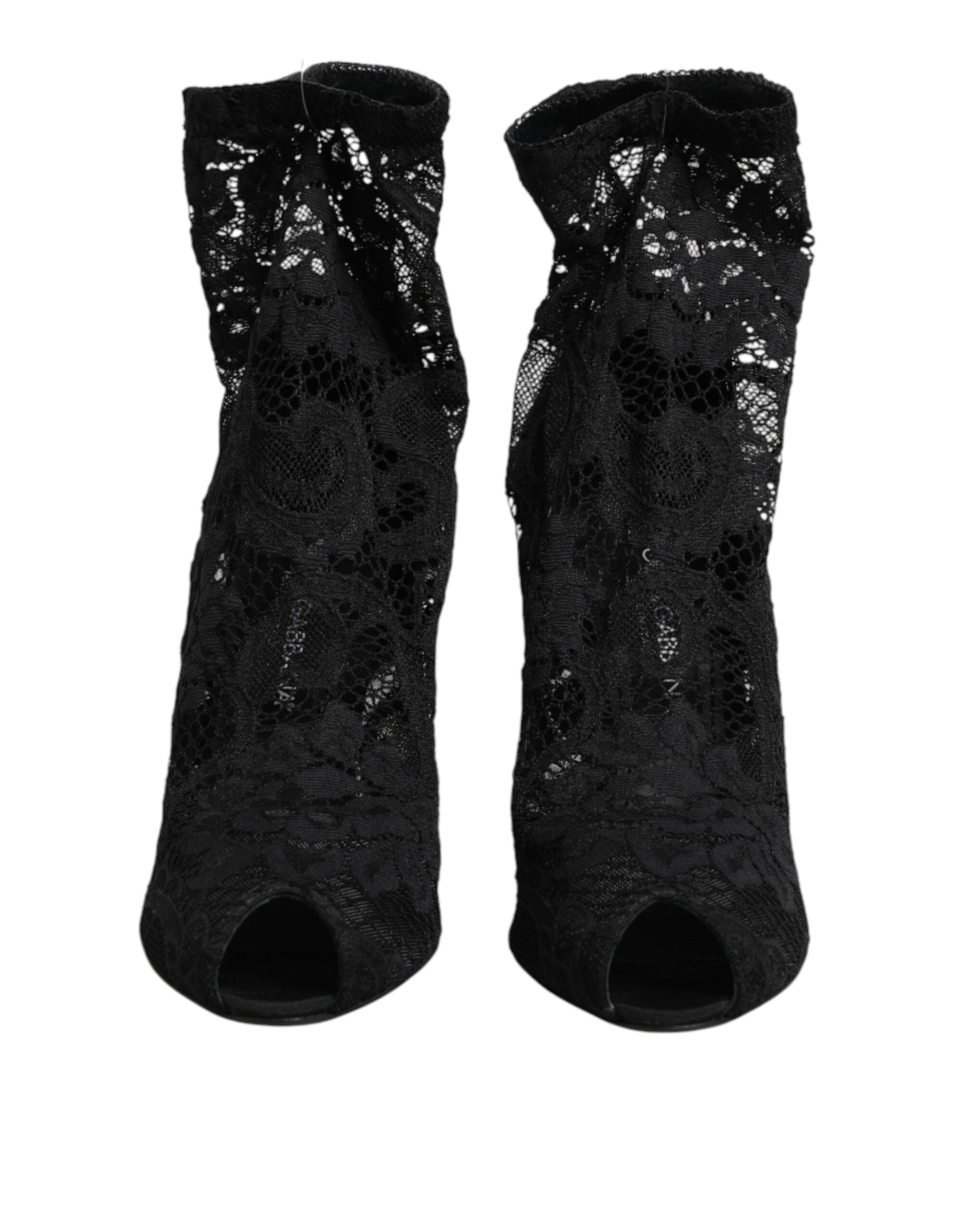 Dolce & Gabbana Schwarze Stretch-Taormina-Spitzenstiefel