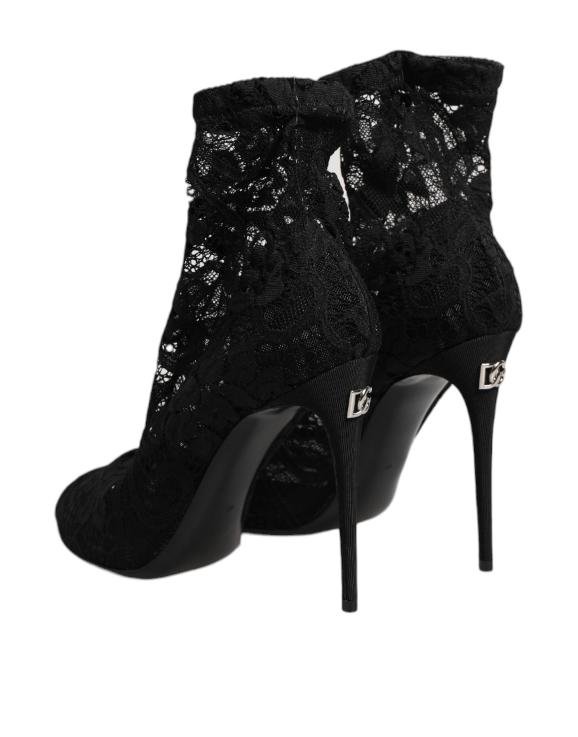 Dolce & Gabbana Schwarze Stretch-Taormina-Spitzenstiefel