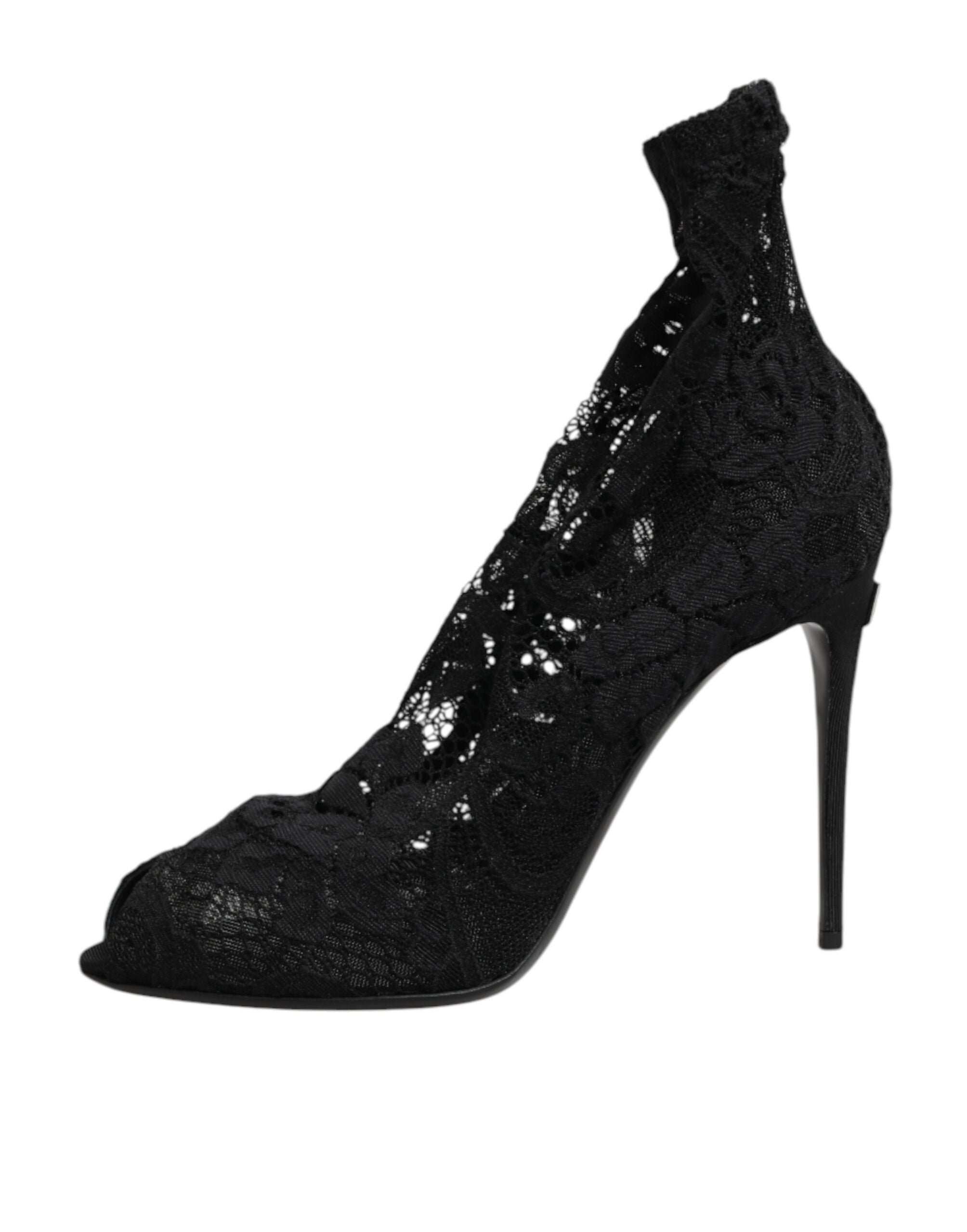 Dolce & Gabbana Schwarze Stretch-Taormina-Spitzenstiefel