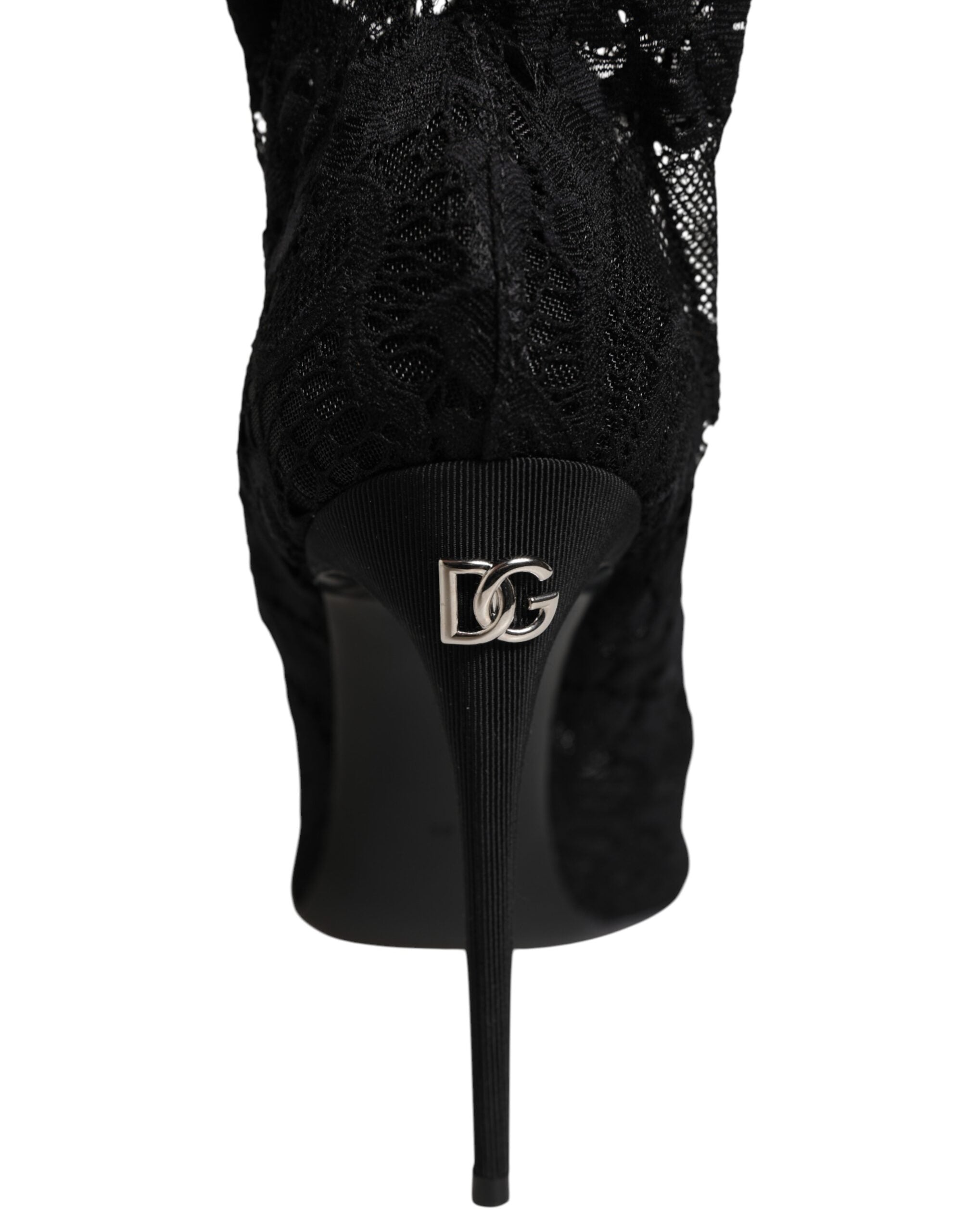 Dolce & Gabbana Schwarze Stretch-Taormina-Spitzenstiefel