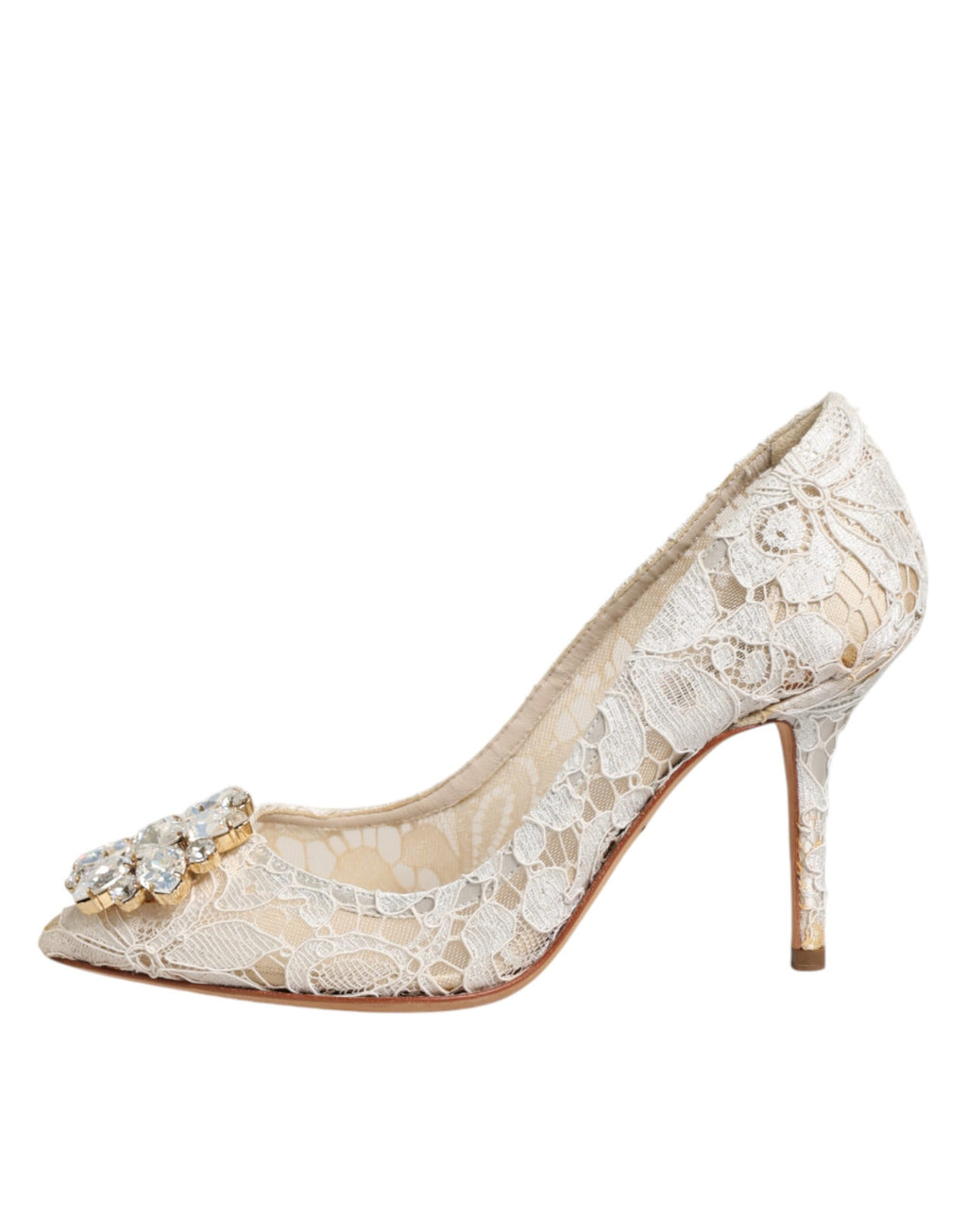 Dolce & Gabbana Weiße Taormina-Spitzenpumps mit Kristallabsatz