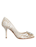 Dolce & Gabbana White Taormina Lace Crystal Heel Pumps Shoes
