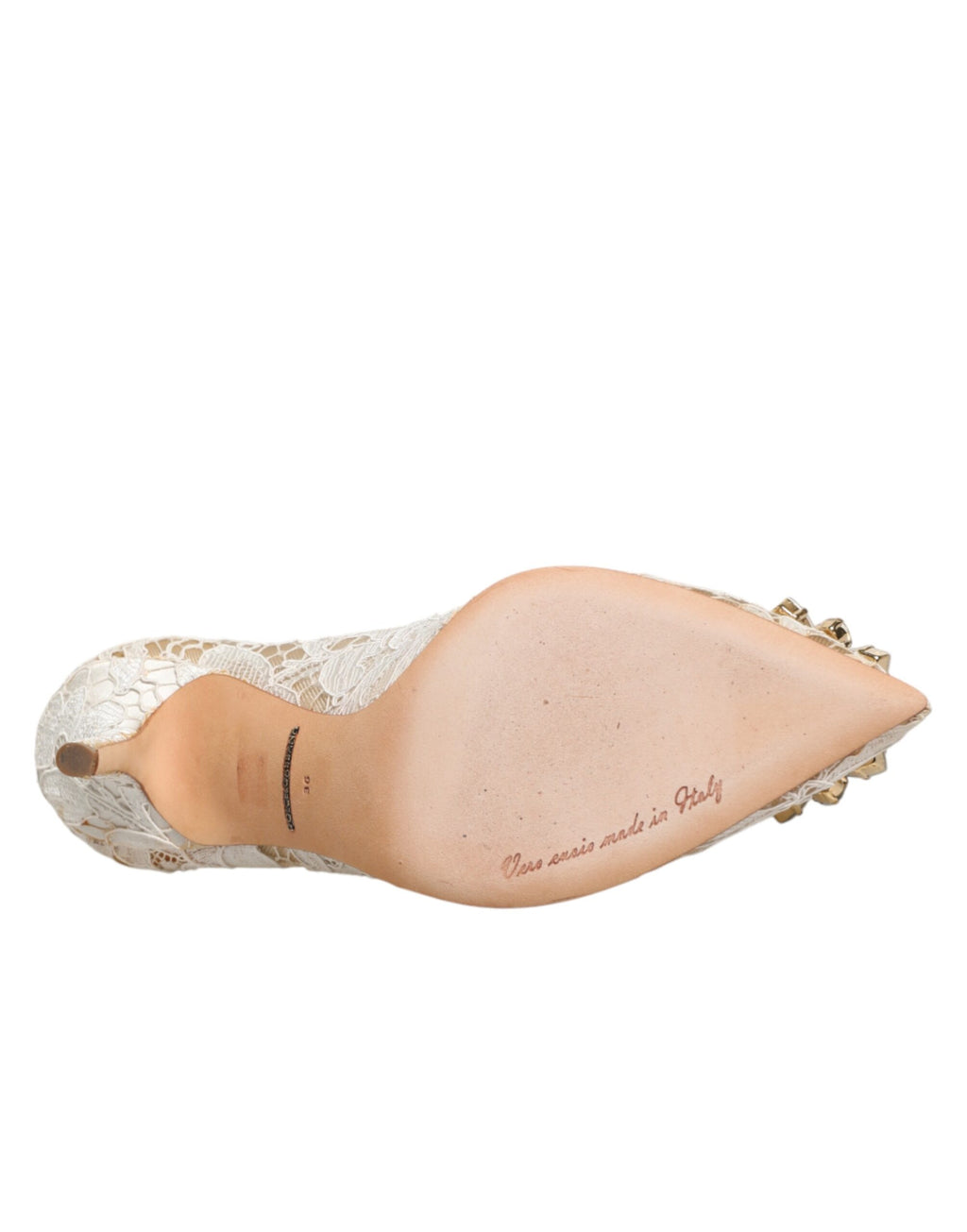 Dolce & Gabbana Weiße Taormina-Spitzenpumps mit Kristallabsatz