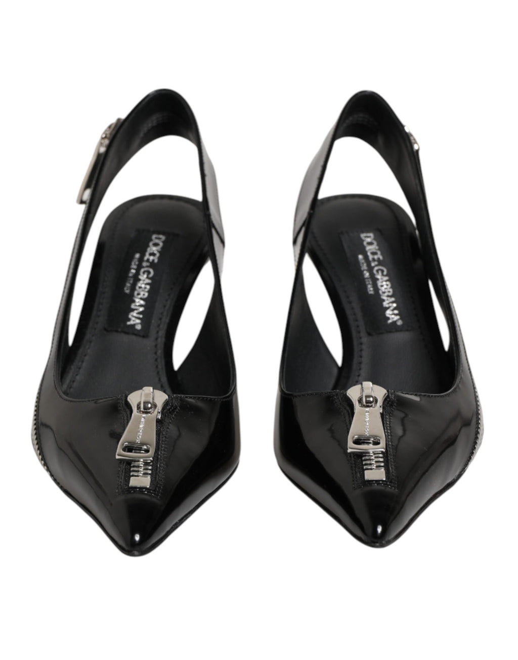 Dolce & Gabbana Schwarze Leder-Slingback-Pumps mit Reißverschluss
