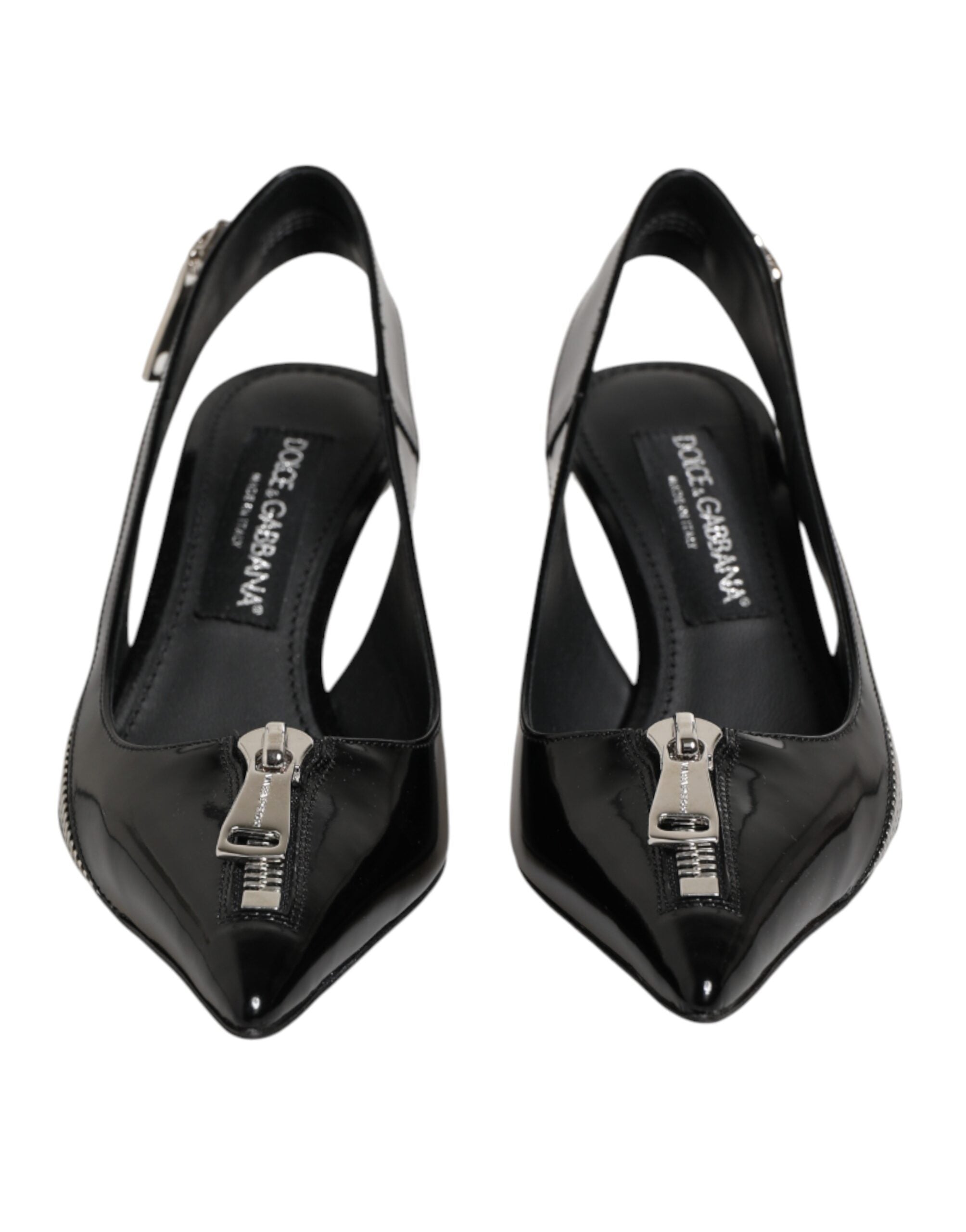 Dolce & Gabbana Schwarze Leder-Slingback-Pumps mit Reißverschluss