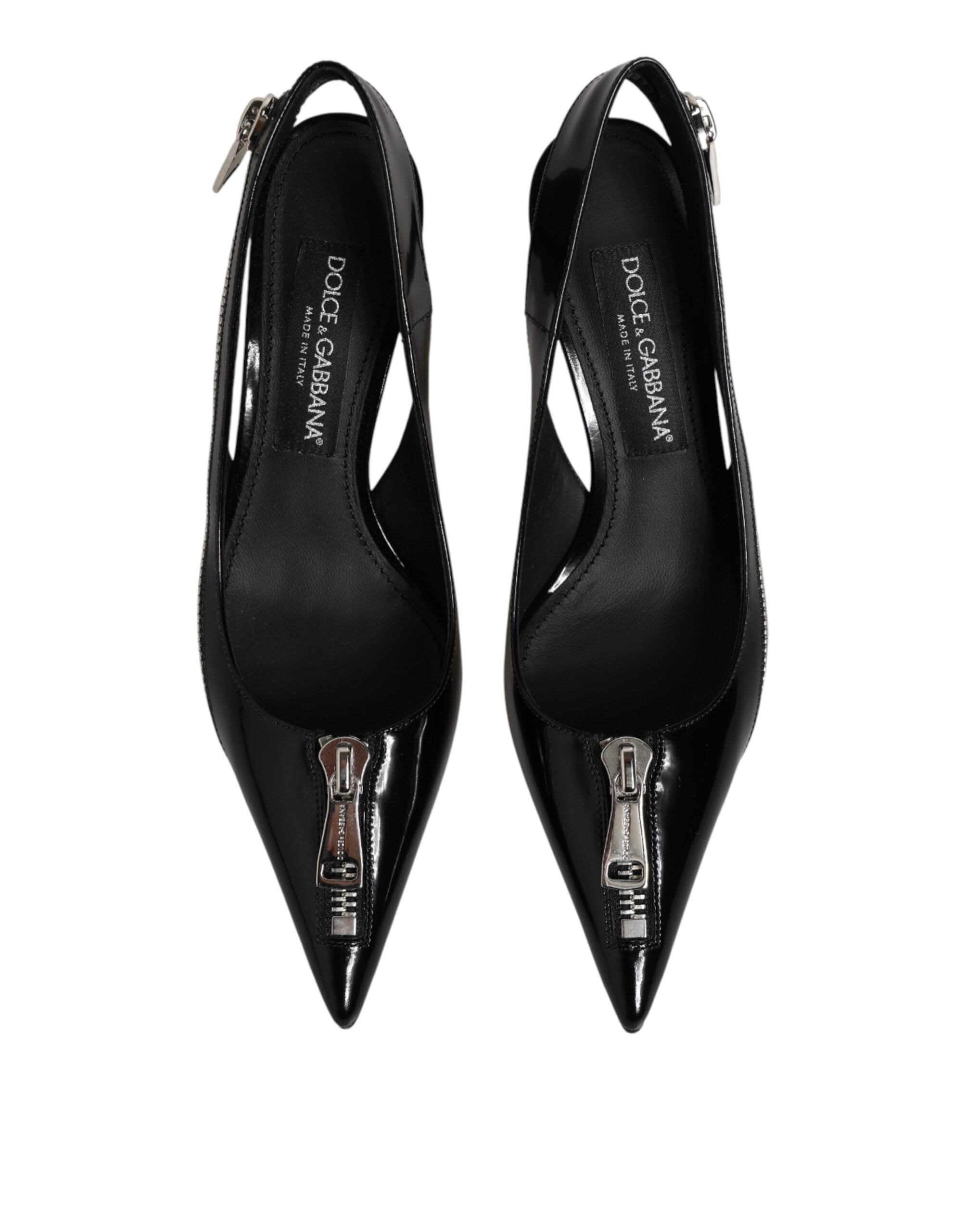 Dolce & Gabbana Schwarze Leder-Slingback-Pumps mit Reißverschluss
