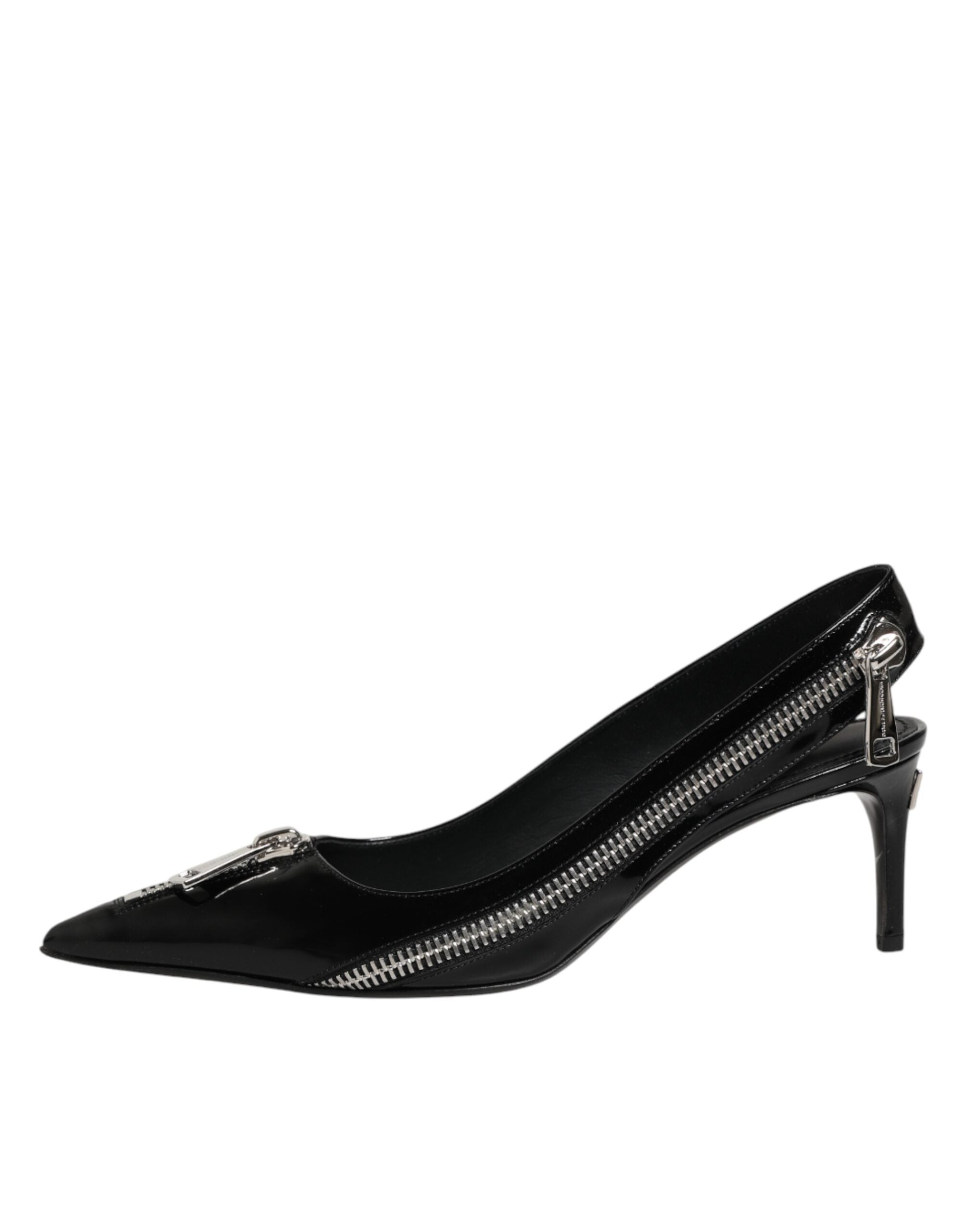 Dolce & Gabbana Schwarze Leder-Slingback-Pumps mit Reißverschluss