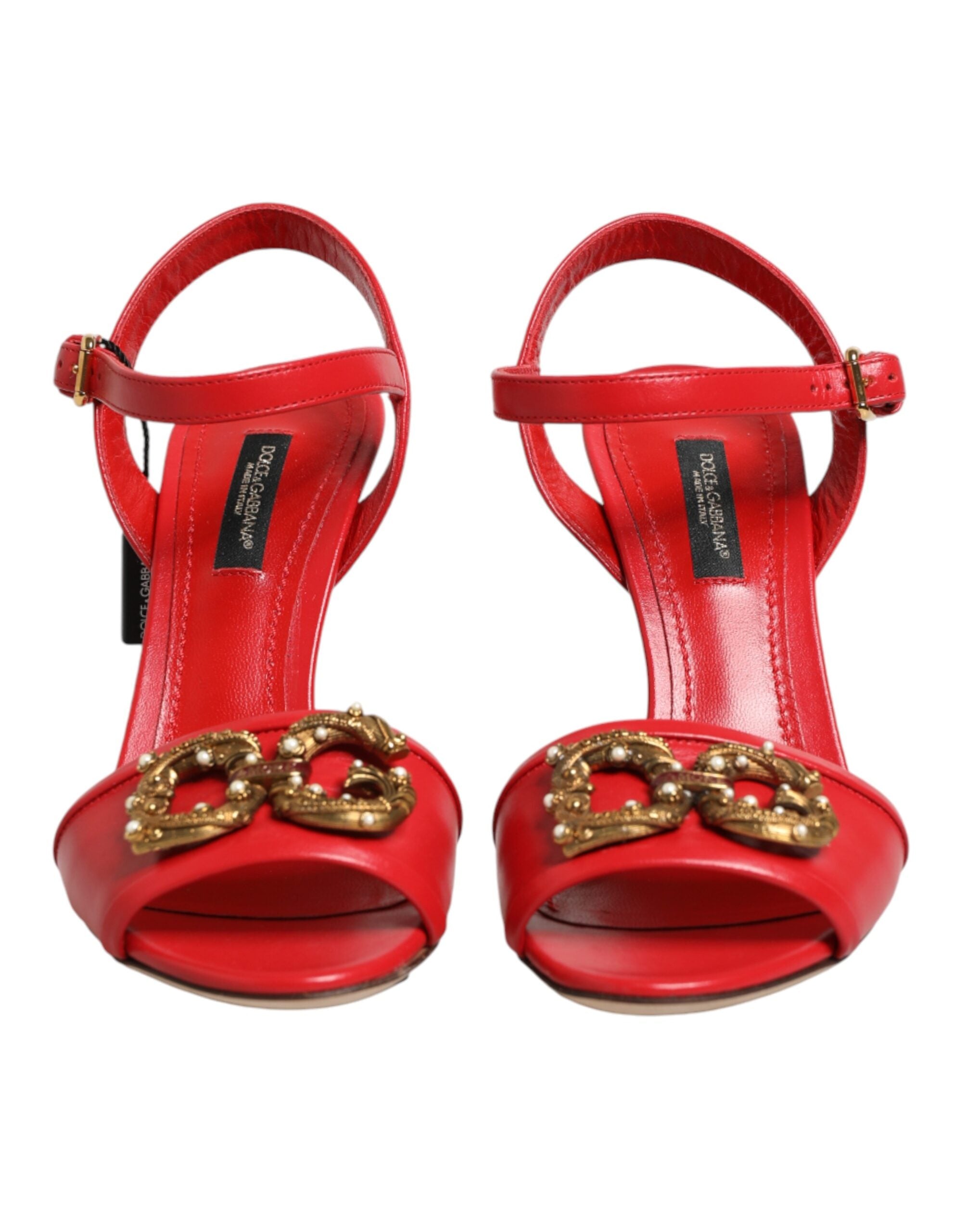 Dolce & Gabbana Rote Leder-Sandalen mit DG AMORE-Absatz