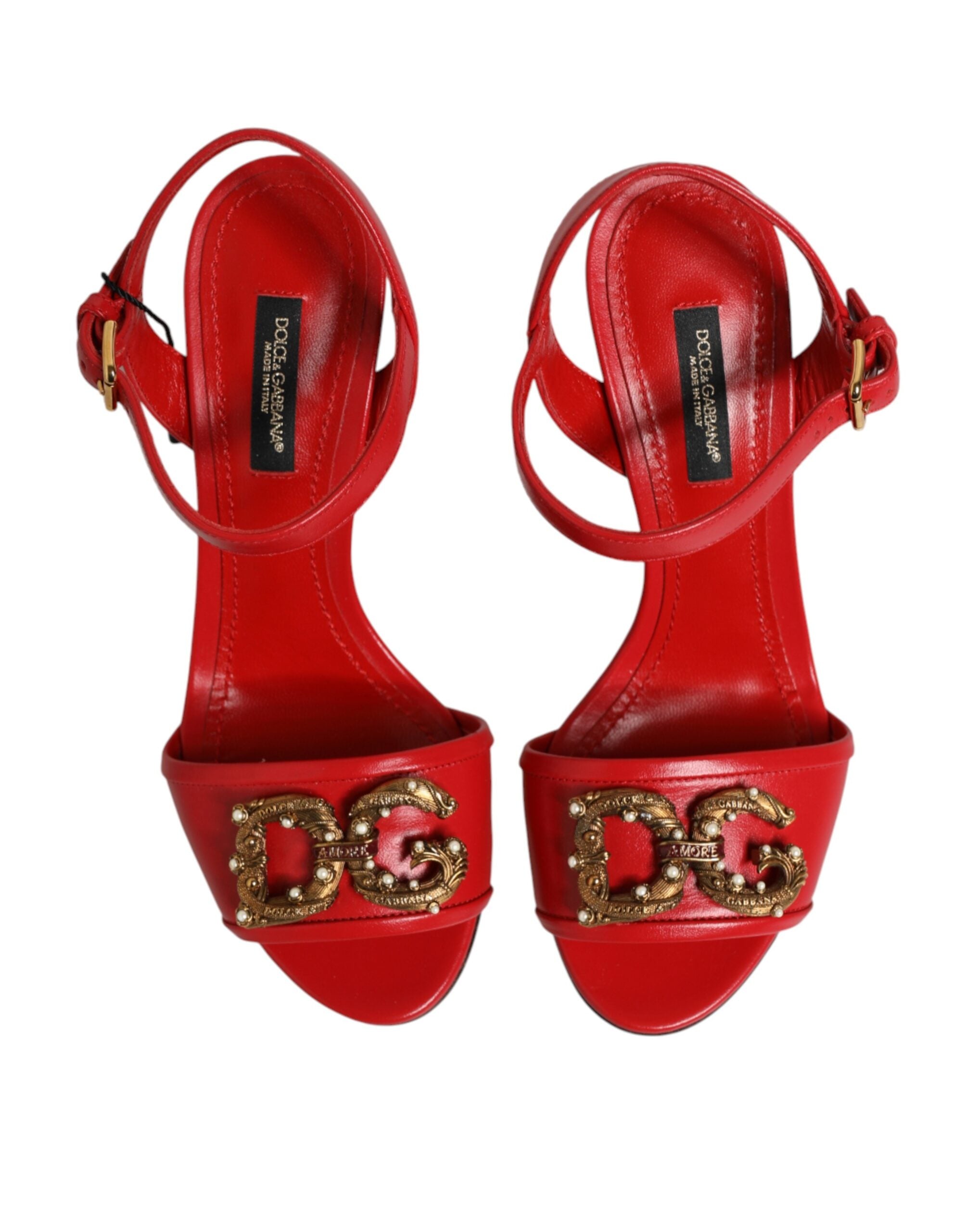 Dolce & Gabbana Rote Leder-Sandalen mit DG AMORE-Absatz