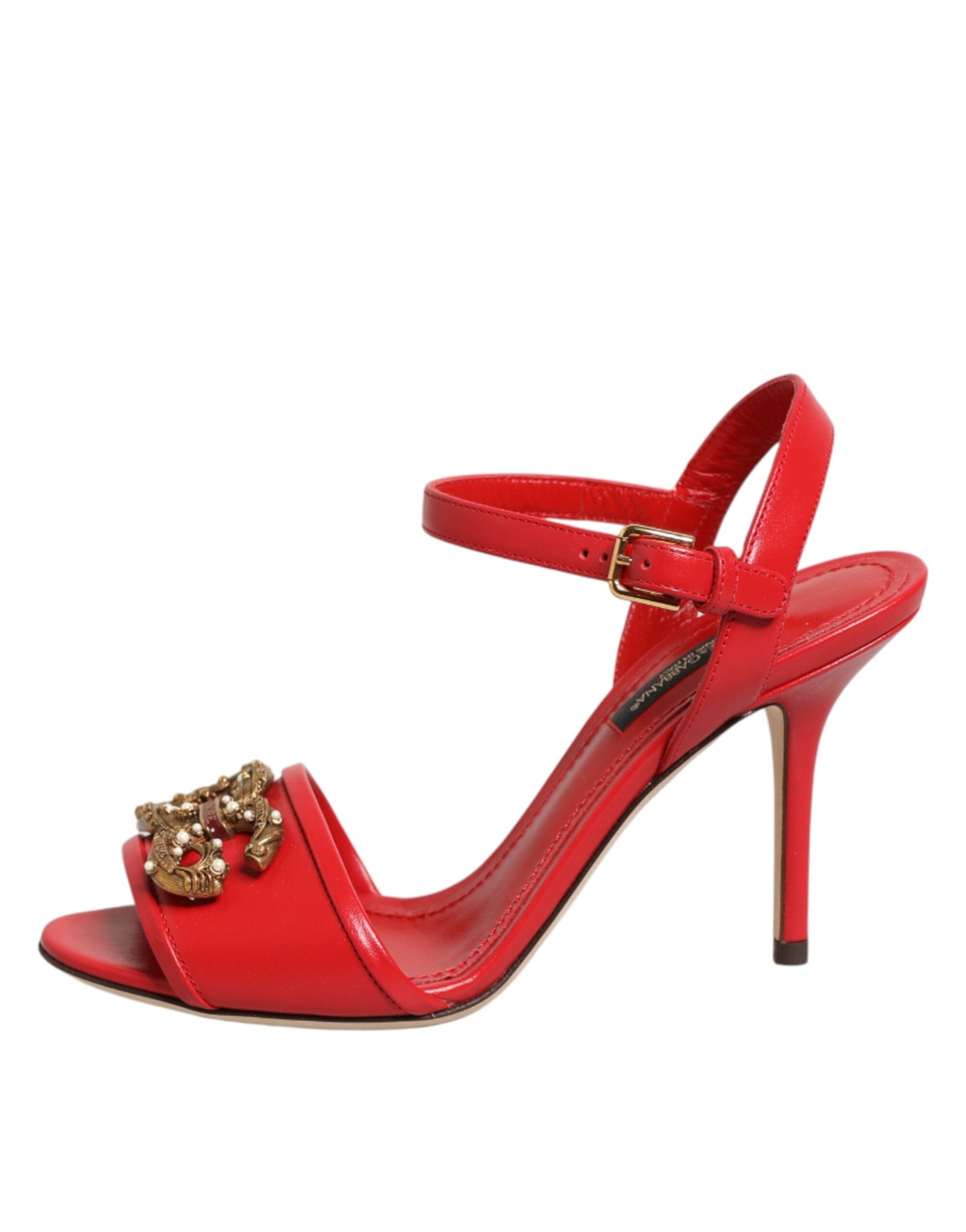 Dolce & Gabbana Rote Leder-Sandalen mit DG AMORE-Absatz