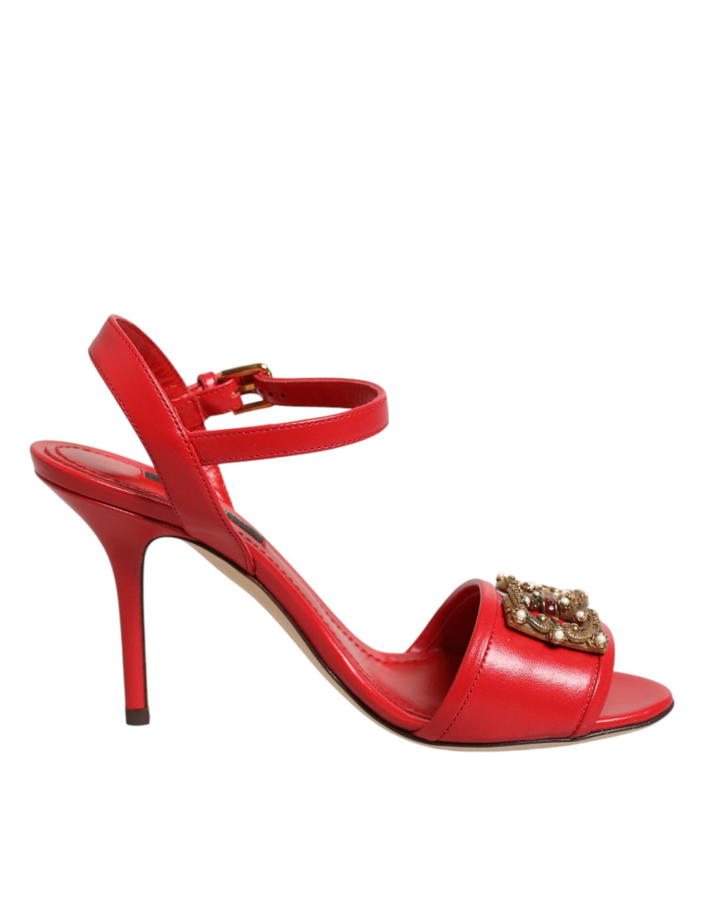 Dolce & Gabbana Rote Leder-Sandalen mit DG AMORE-Absatz