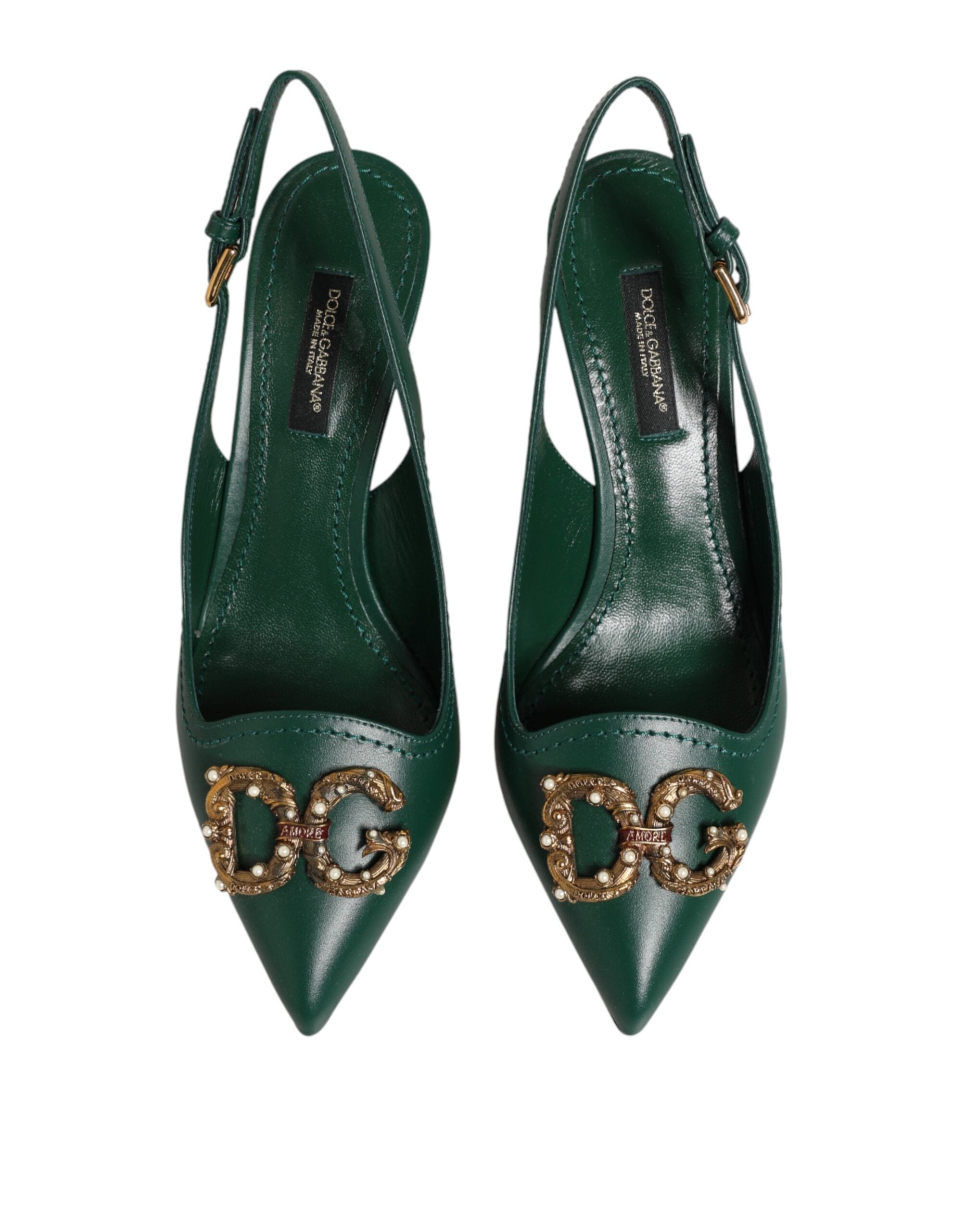 Dolce & Gabbana Grüne Leder-AMORE-Slingback-Pumps
