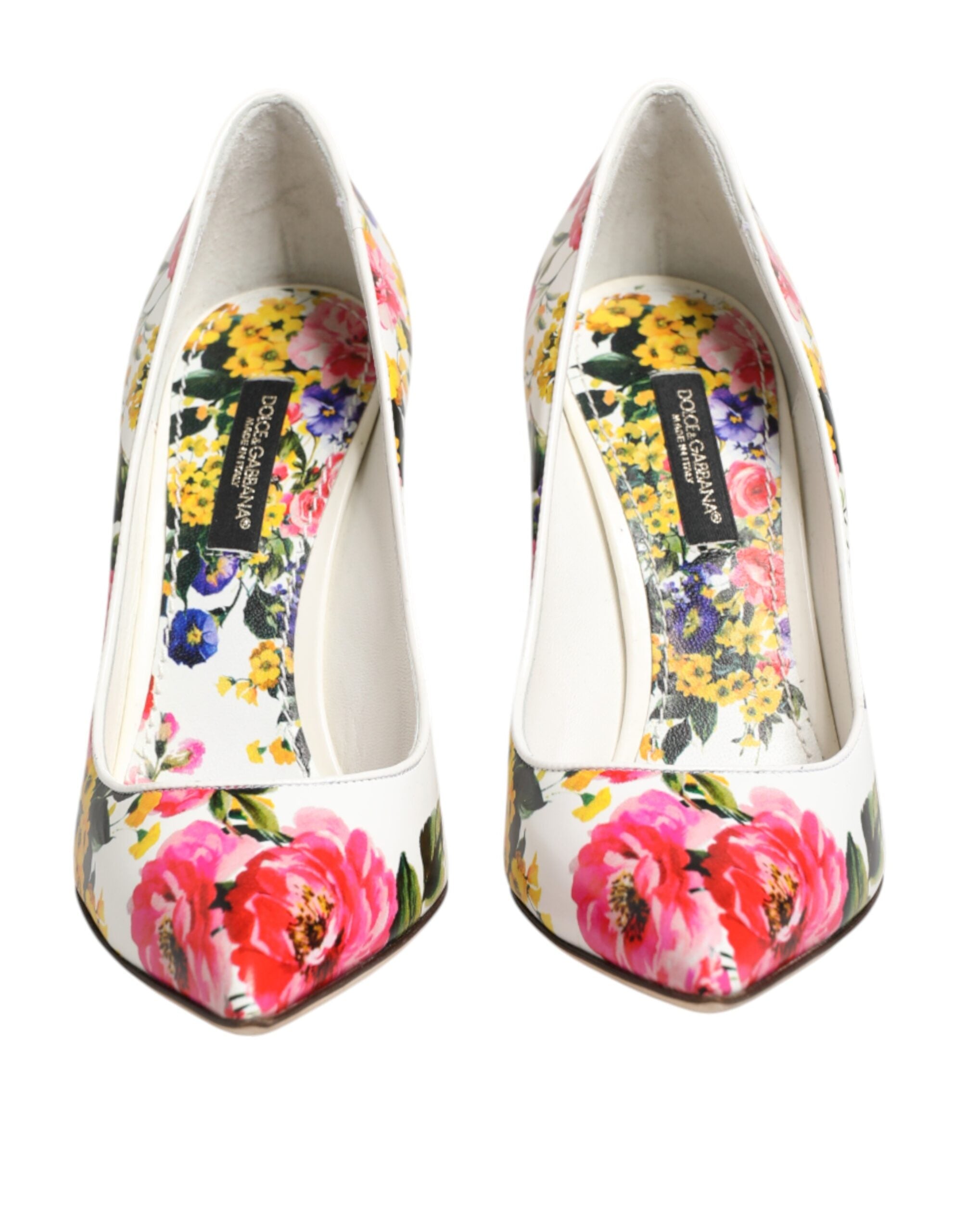 Dolce & Gabbana Weiße Leder-High-Heels mit Blumenmuster