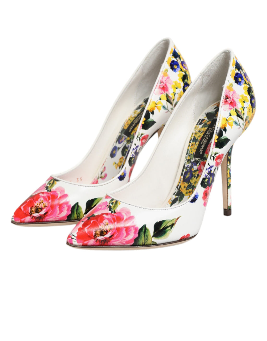Dolce & Gabbana Weiße Leder-High-Heels mit Blumenmuster