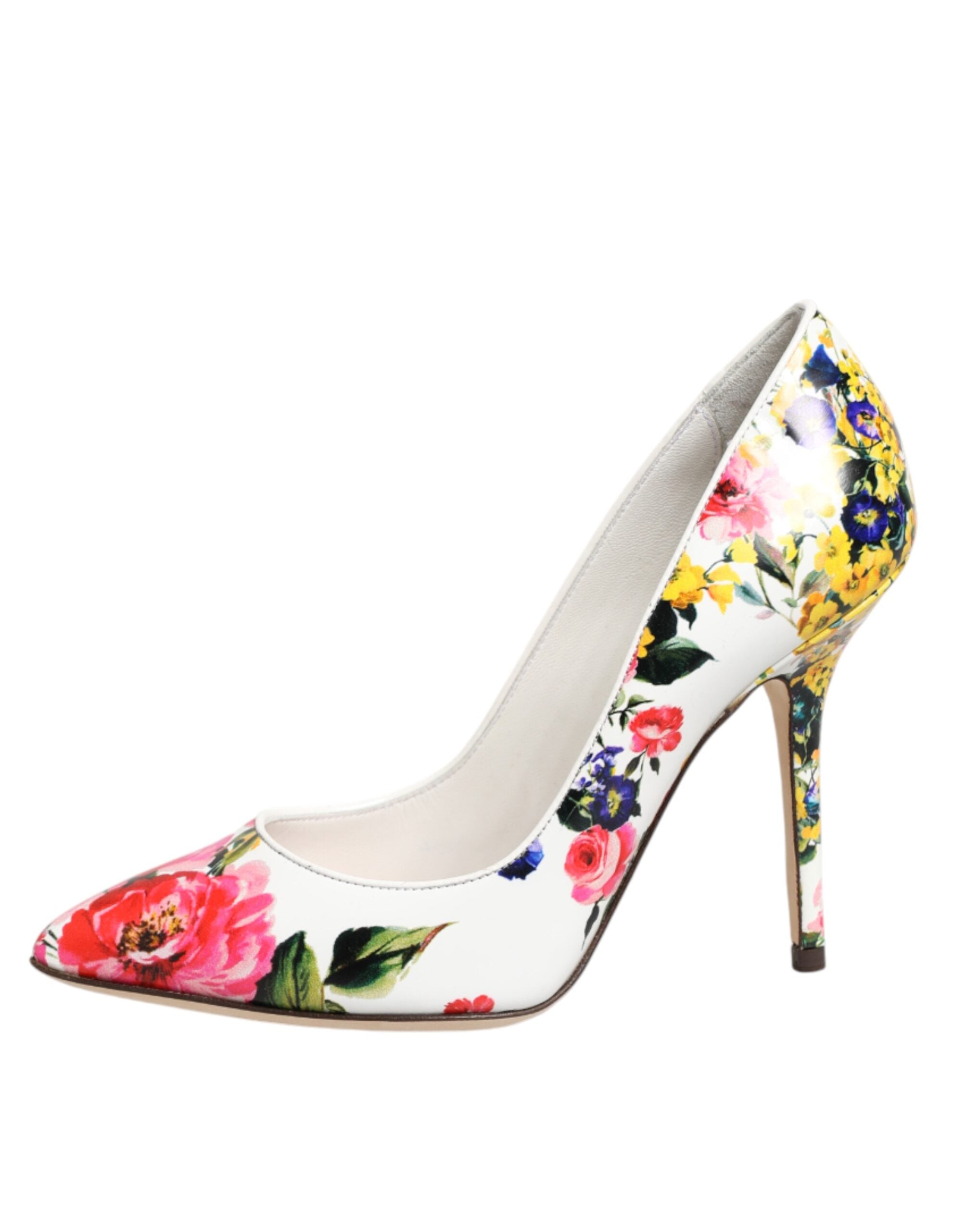 Dolce & Gabbana Weiße Leder-High-Heels mit Blumenmuster