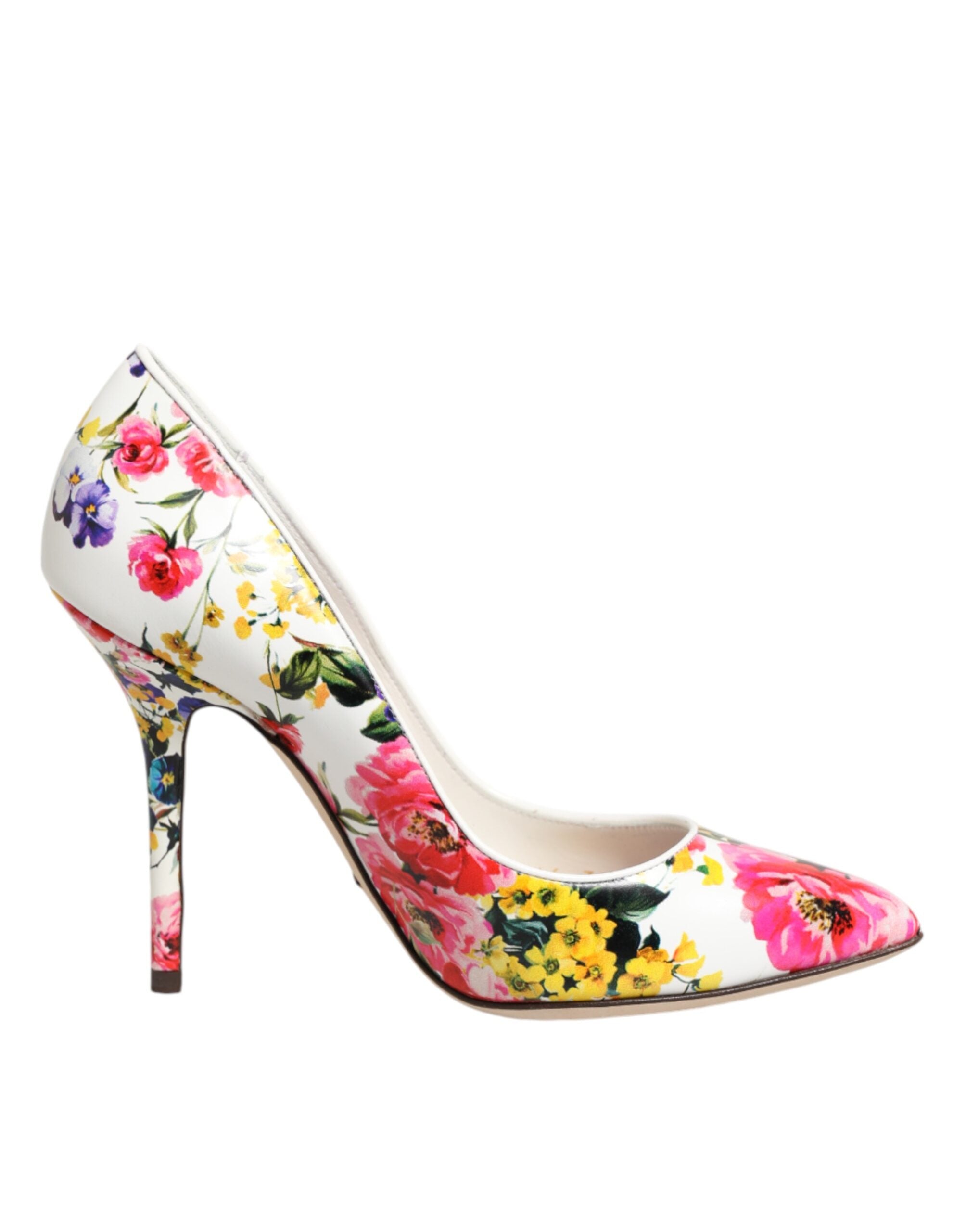 Dolce & Gabbana Weiße Leder-High-Heels mit Blumenmuster
