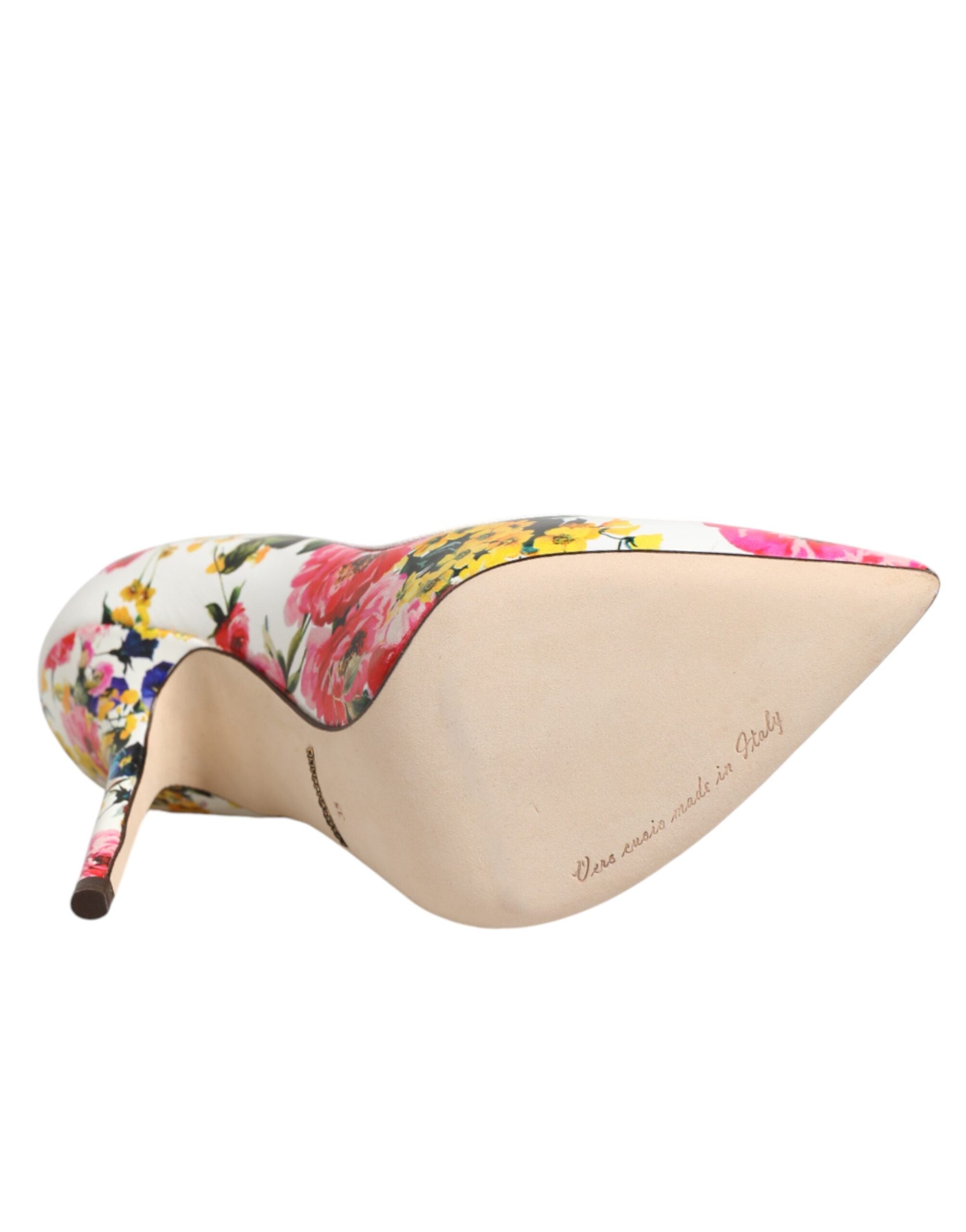 Dolce & Gabbana Weiße Leder-High-Heels mit Blumenmuster