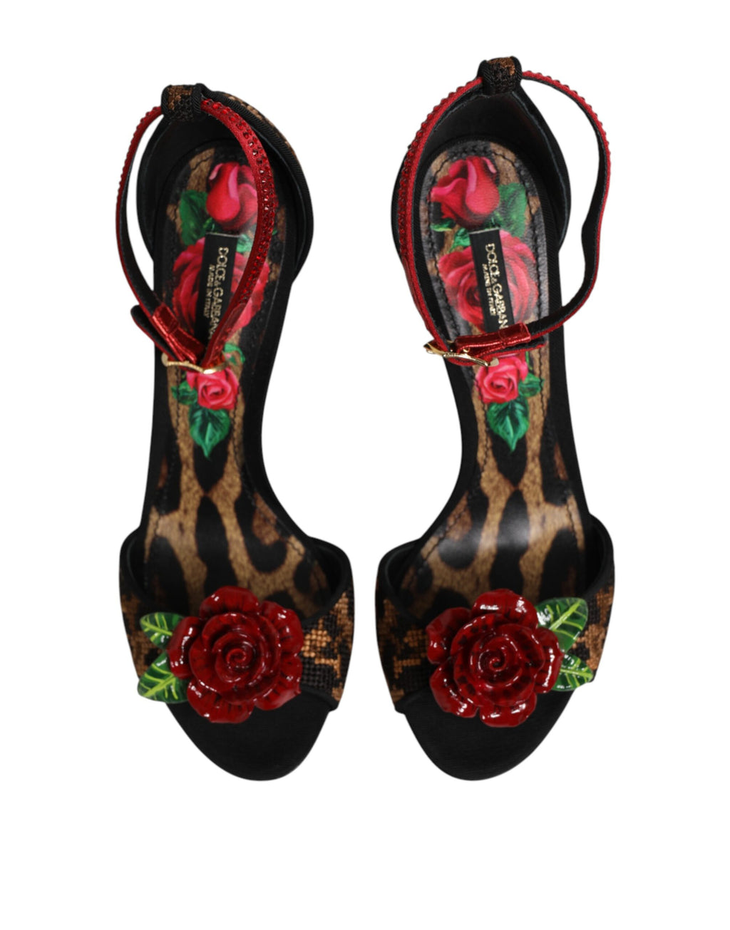 Dolce & Gabbana Sandalen mit Leopardenmuster und Kristallrosen