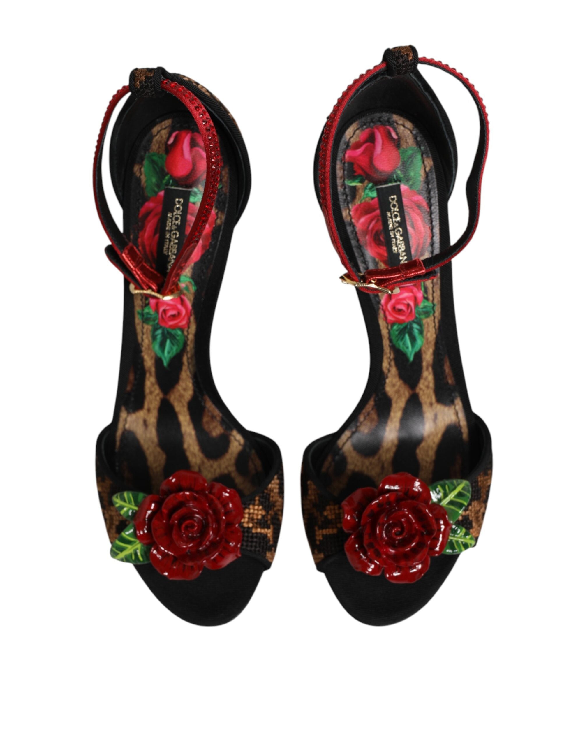 Dolce & Gabbana Sandalen mit Leopardenmuster und Kristallrosen