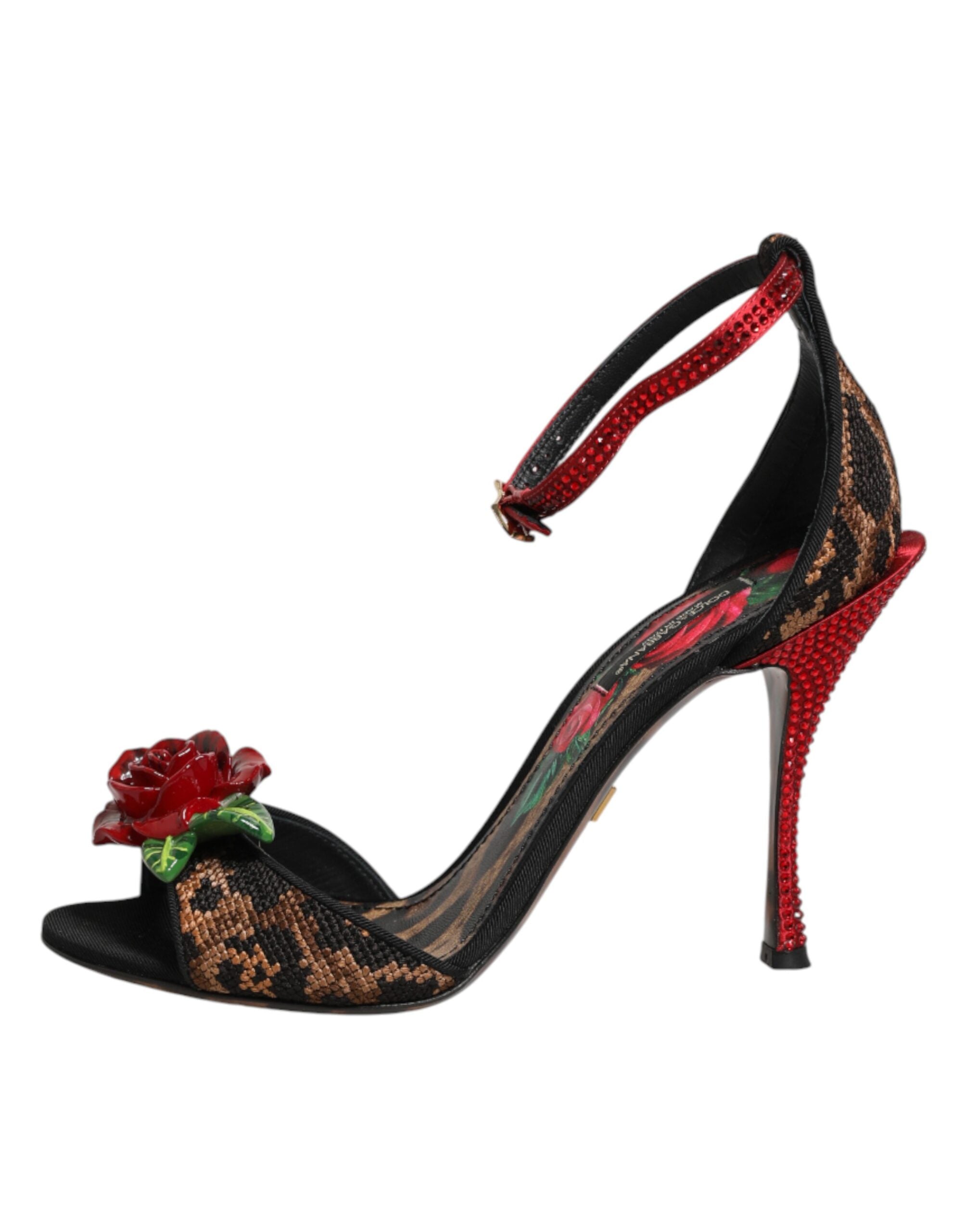 Dolce & Gabbana Sandalen mit Leopardenmuster und Kristallrosen