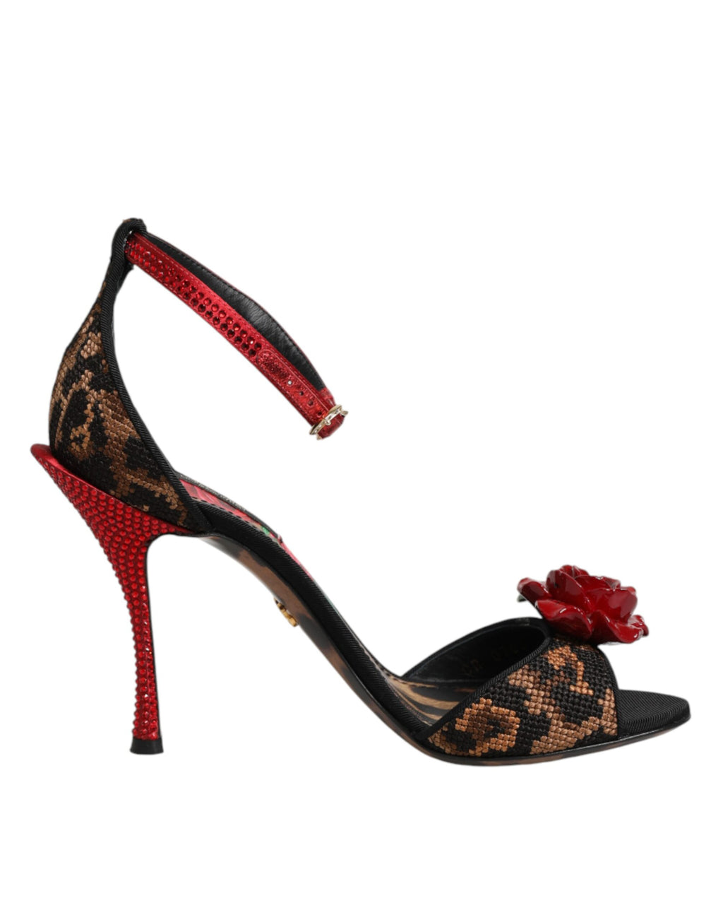 Dolce & Gabbana Sandalen mit Leopardenmuster und Kristallrosen
