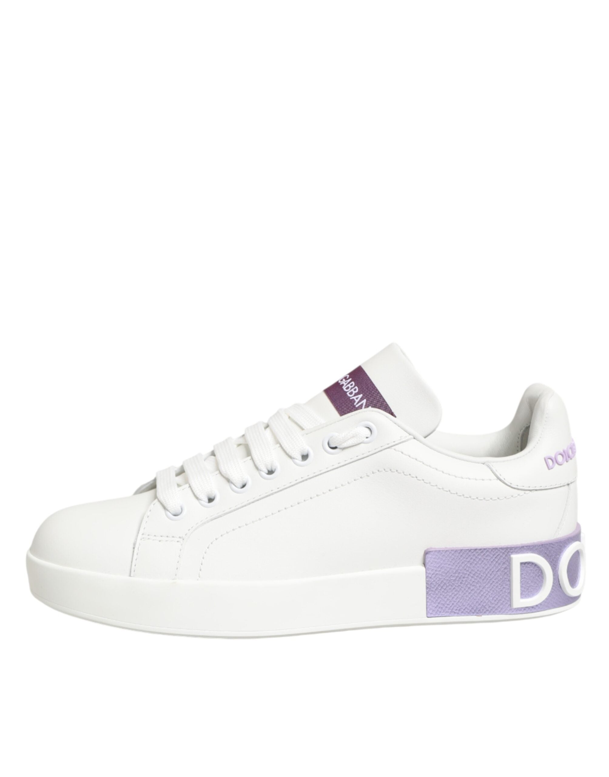 Dolce & Gabbana Weiße Sneakers aus Leder mit Lila Akzenten