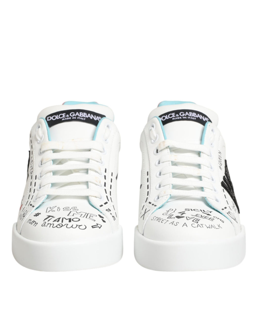 Dolce & Gabbana Weiße Leder-Sneaker mit Graffiti-Motiv