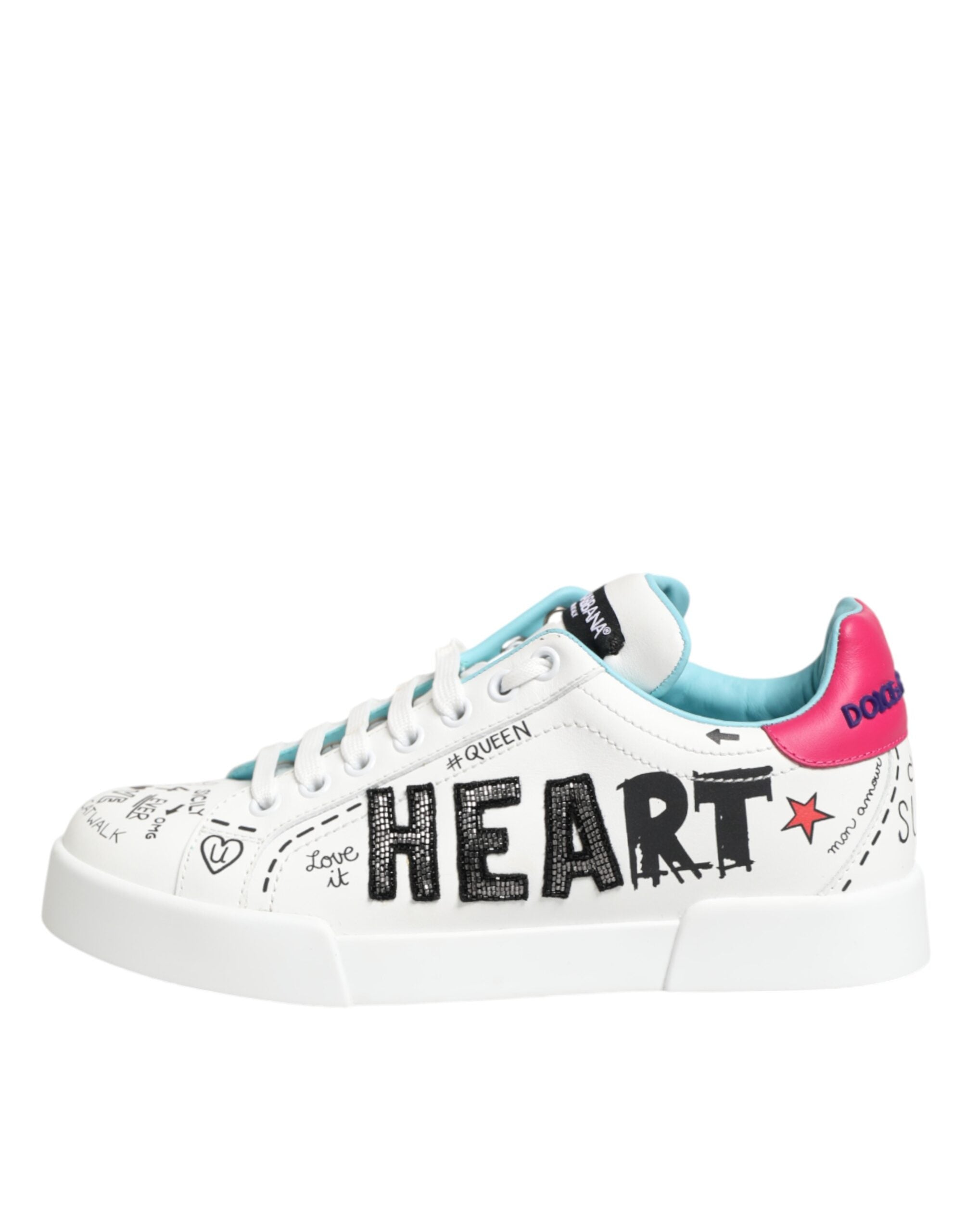 Dolce & Gabbana Weiße Leder-Sneaker mit Graffiti-Motiv