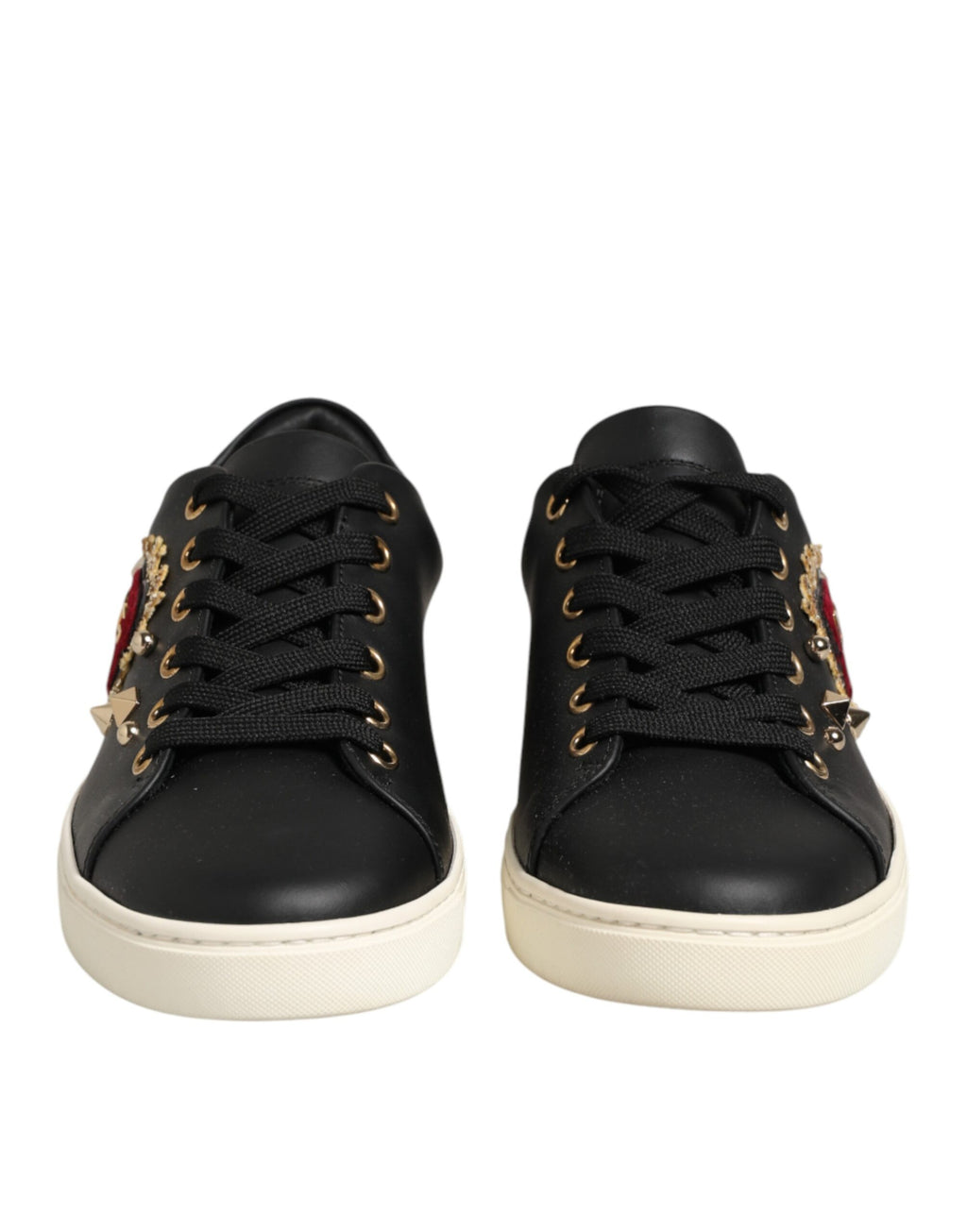 Dolce & Gabbana Schwarze Leder-Sneaker mit Sacred-Heart-Motiv