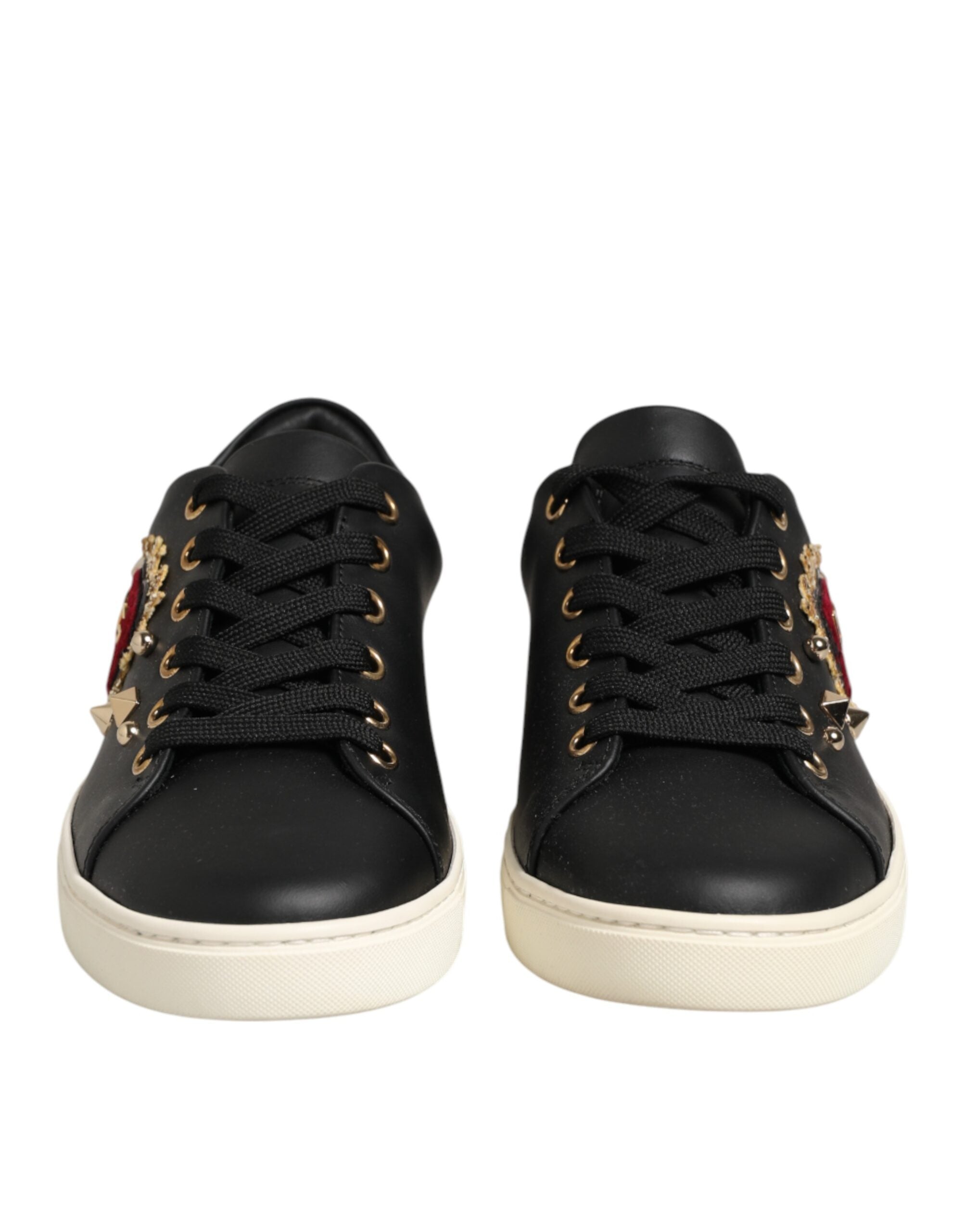 Dolce & Gabbana Schwarze Leder-Sneaker mit Sacred-Heart-Motiv