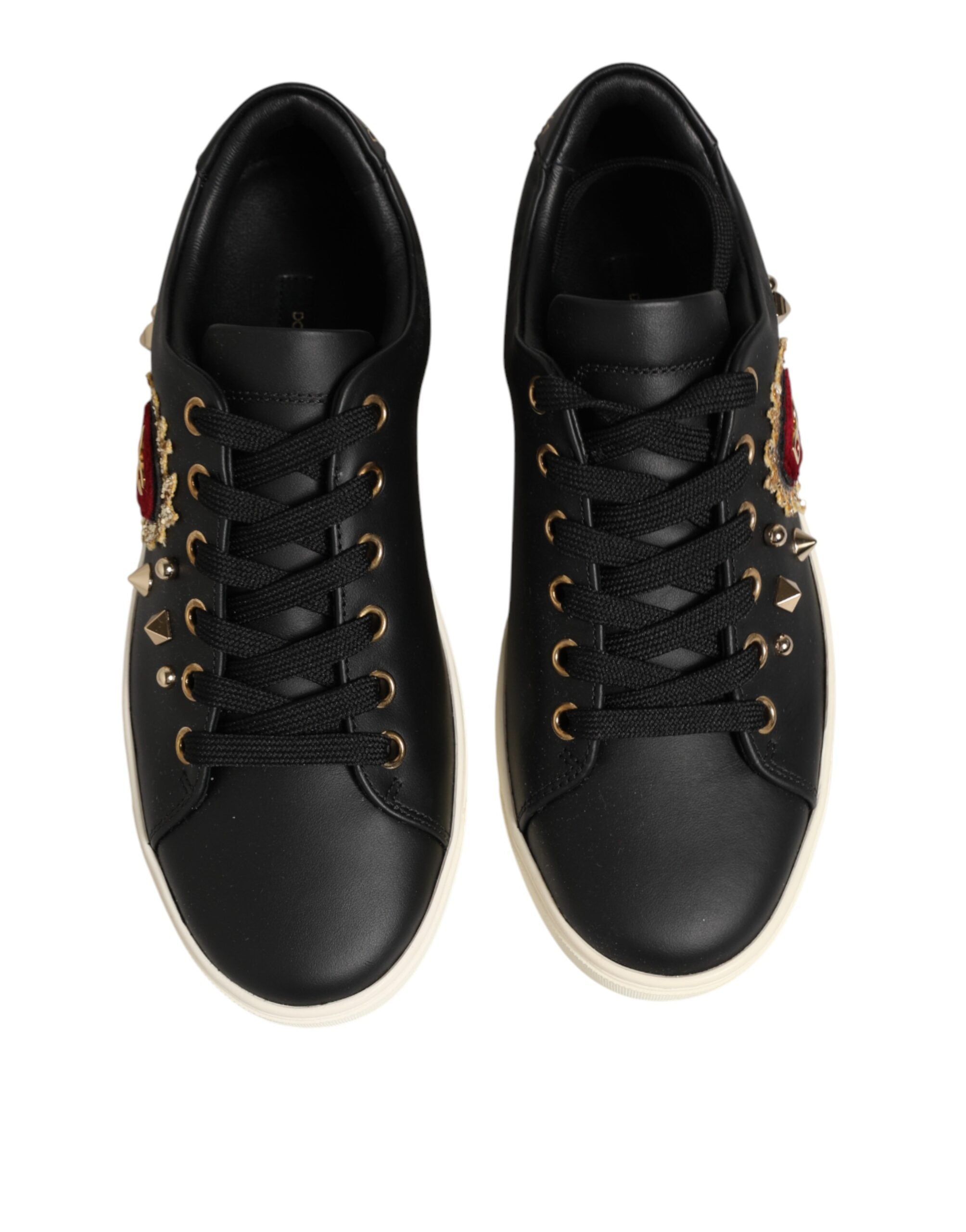 Dolce & Gabbana Schwarze Leder-Sneaker mit Sacred-Heart-Motiv