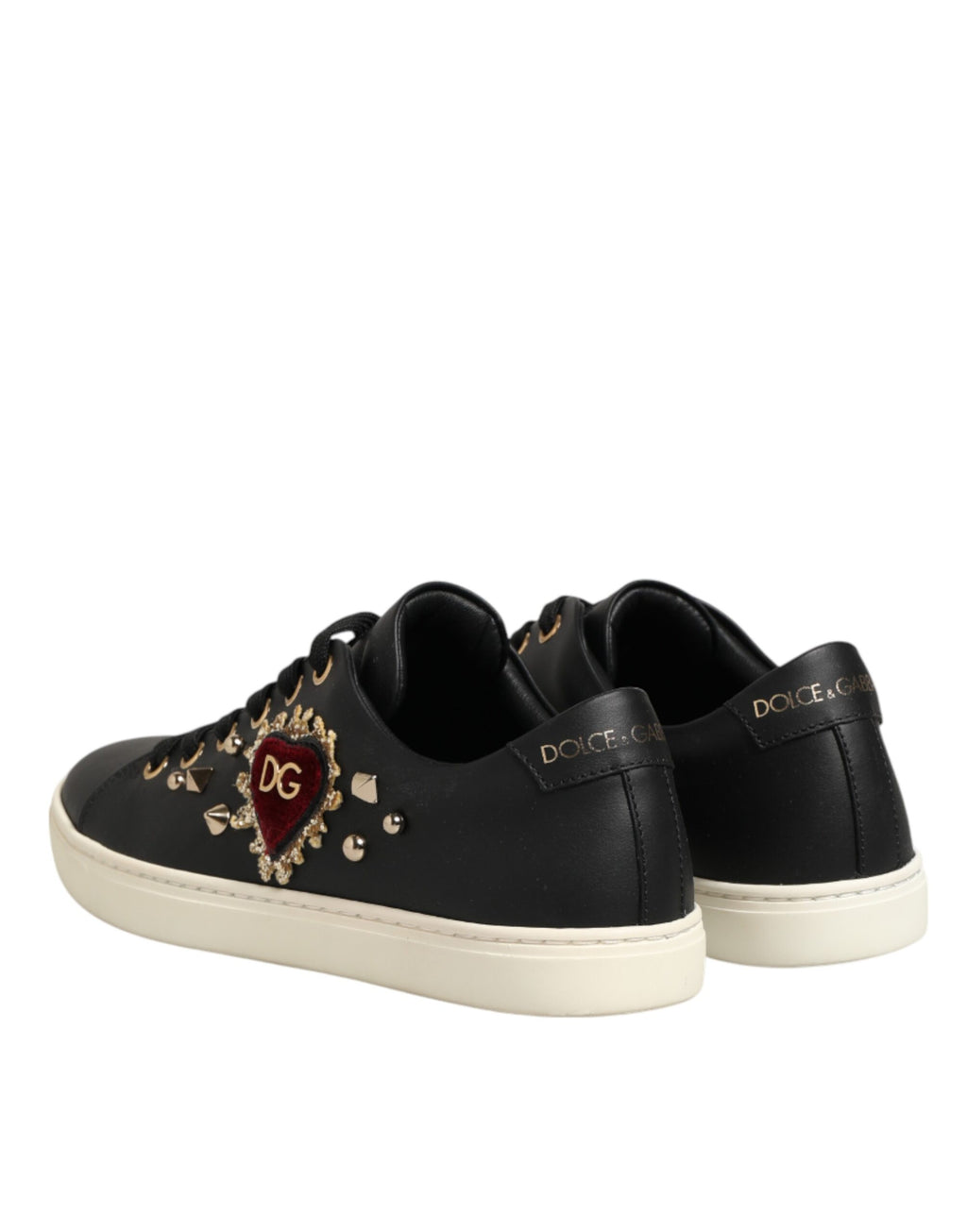 Dolce & Gabbana Schwarze Leder-Sneaker mit Sacred-Heart-Motiv