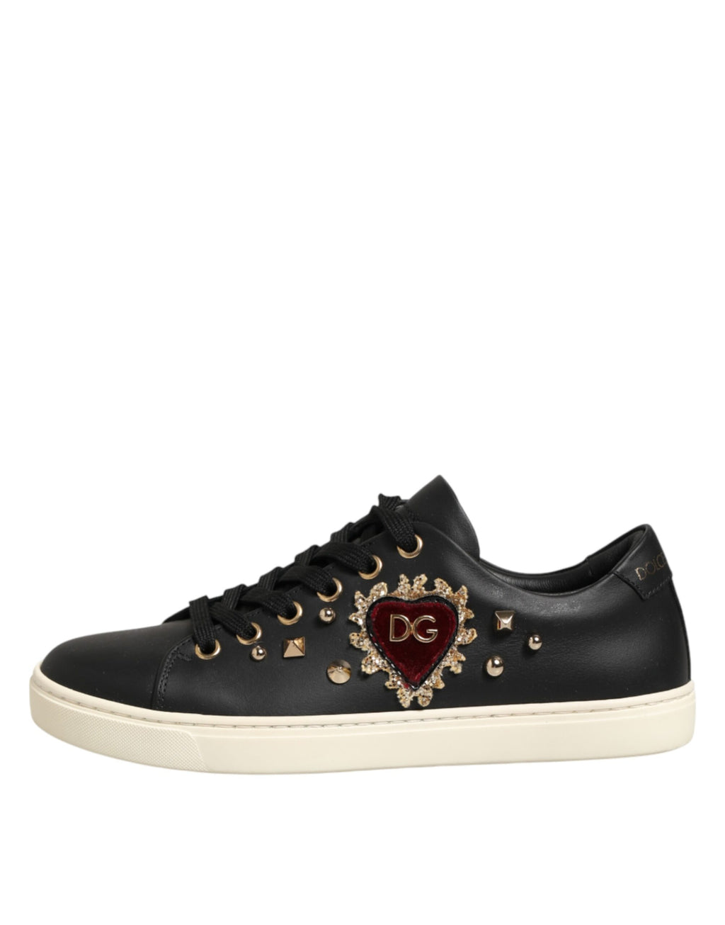 Dolce & Gabbana Schwarze Leder-Sneaker mit Sacred-Heart-Motiv