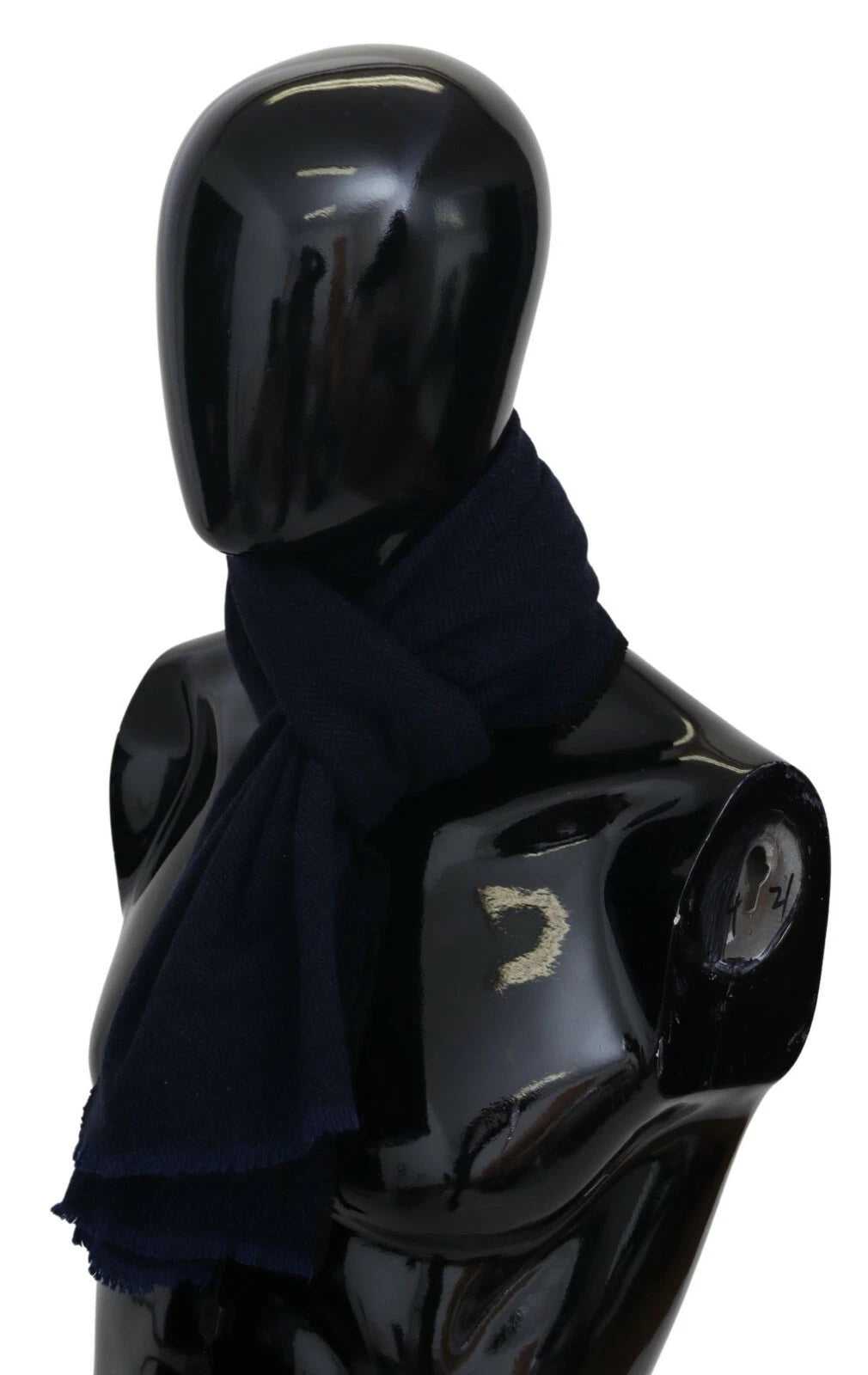 M Missoni Dunkelblauer Wollschal mit Fransen und Logo, Unisex