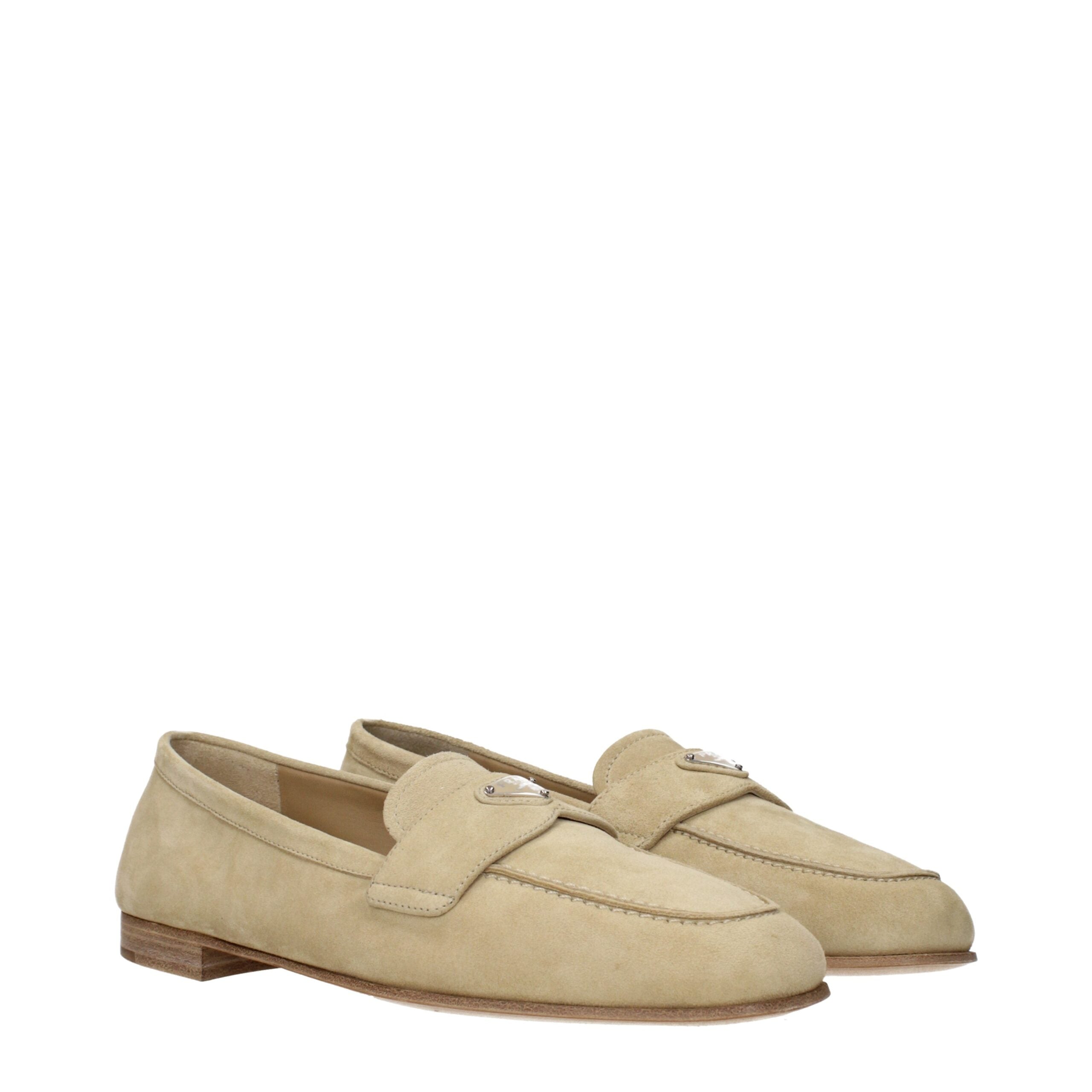 Prada Beigefarbene Wildleder-Slipper