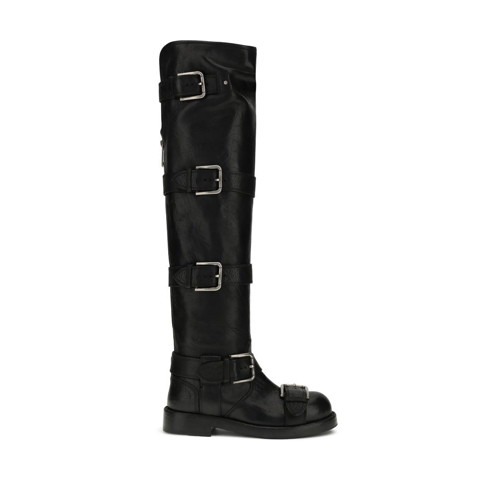 Dolce & Gabbana Schwarze Kalbshaut Bos Taurus Schnürstiefel