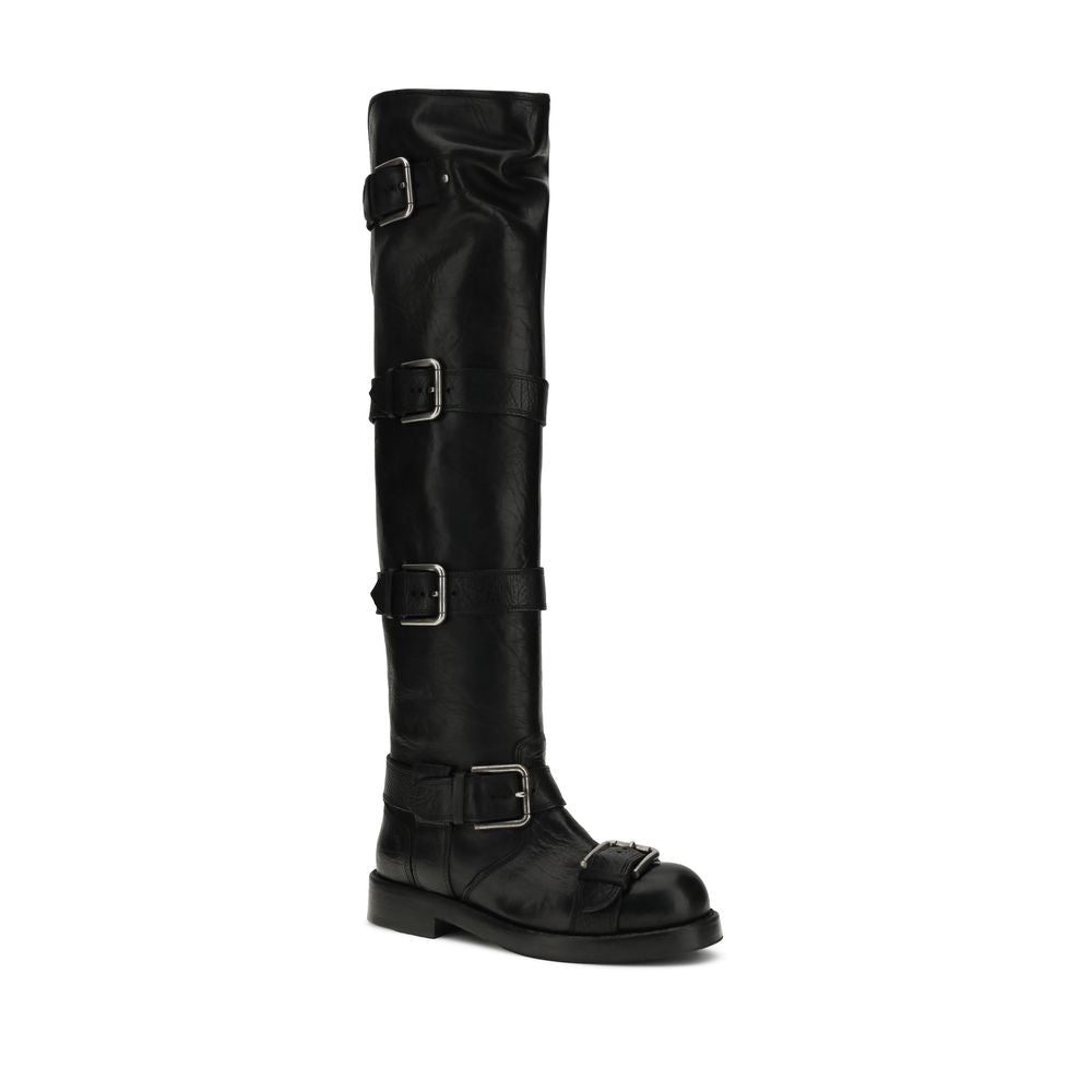 Dolce & Gabbana Schwarze Kalbshaut Bos Taurus Schnürstiefel