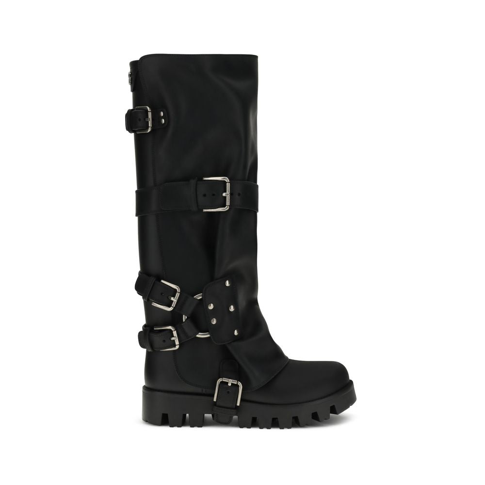 Dolce & Gabbana Schwarze Kalbshaut Bos Taurus Schnürstiefel