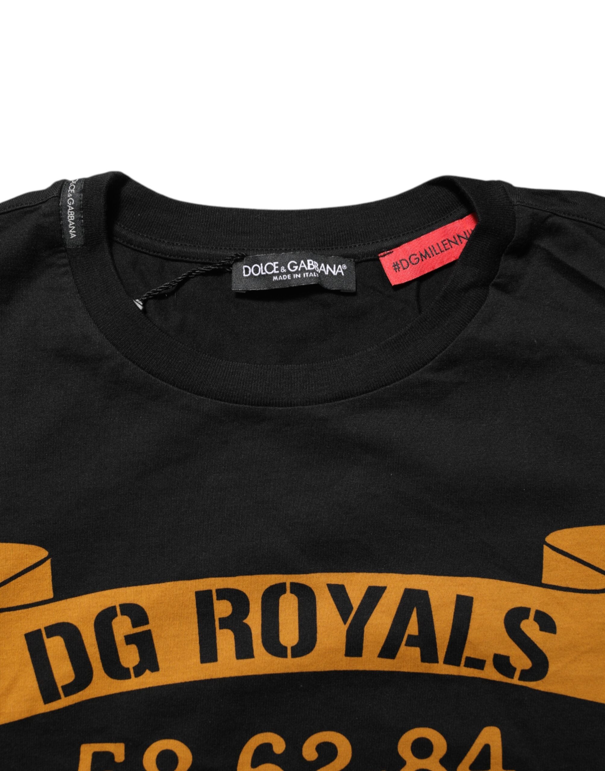 Dolce & Gabbana Schwarzes DG Royals Baumwoll-T-Shirt mit Rundhalsausschnitt für Herren