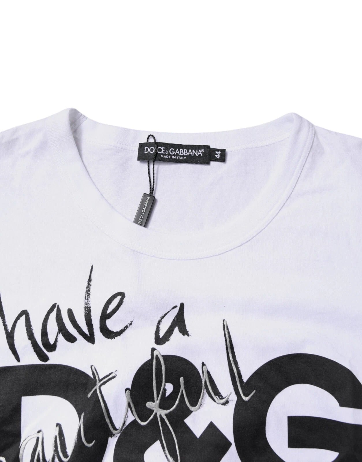 Dolce & Gabbana Weißes T-Shirt mit Grafikdruck und Rundhalsausschnitt aus Baumwolle