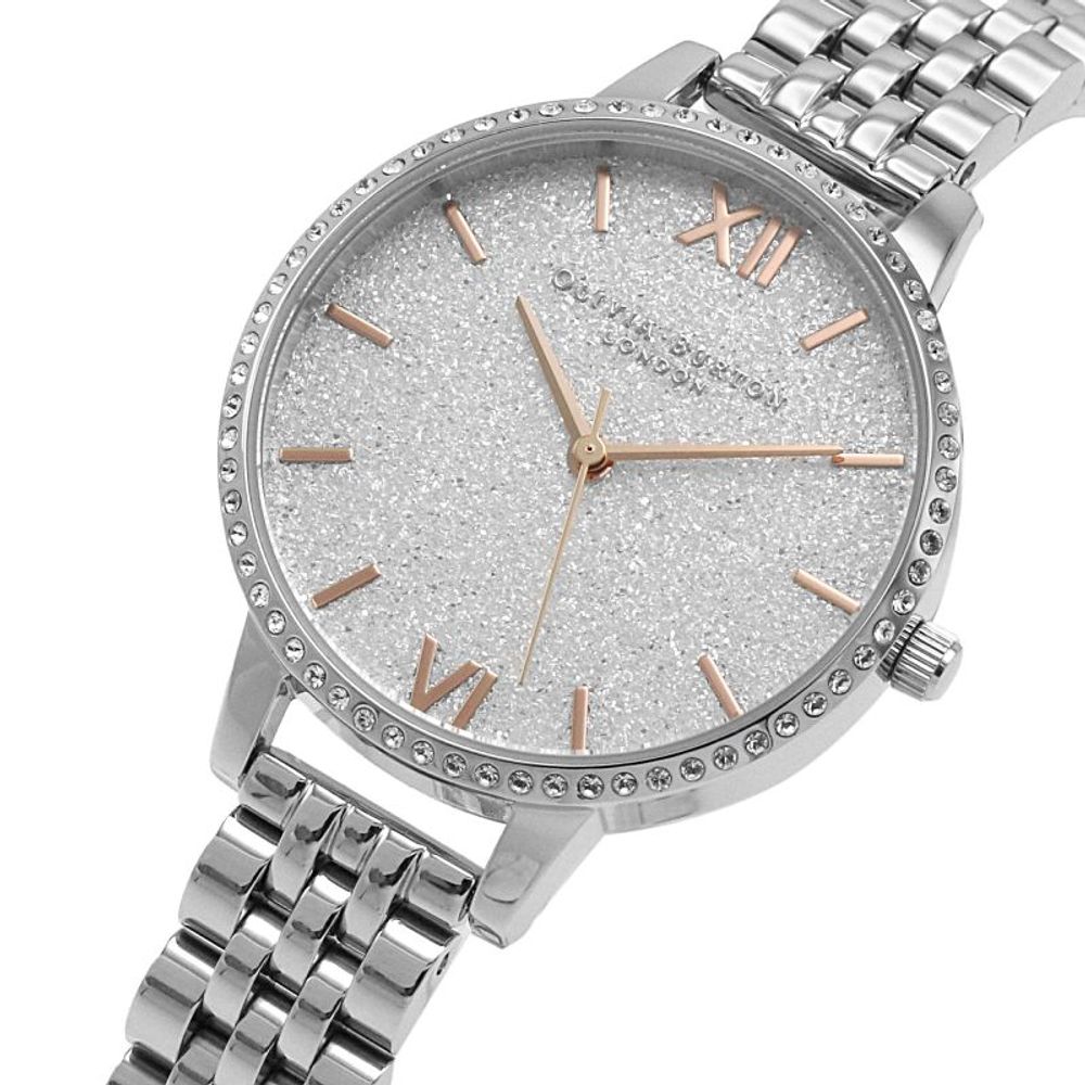 Olivia Burton Silberne Edelstahl-Armbanduhr