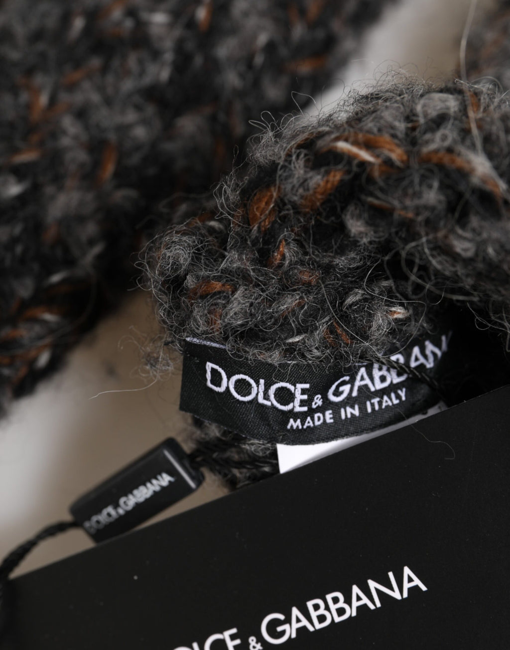Dolce & Gabbana Graue Fingerlose Herrenhandschuhe aus Wollstrick
