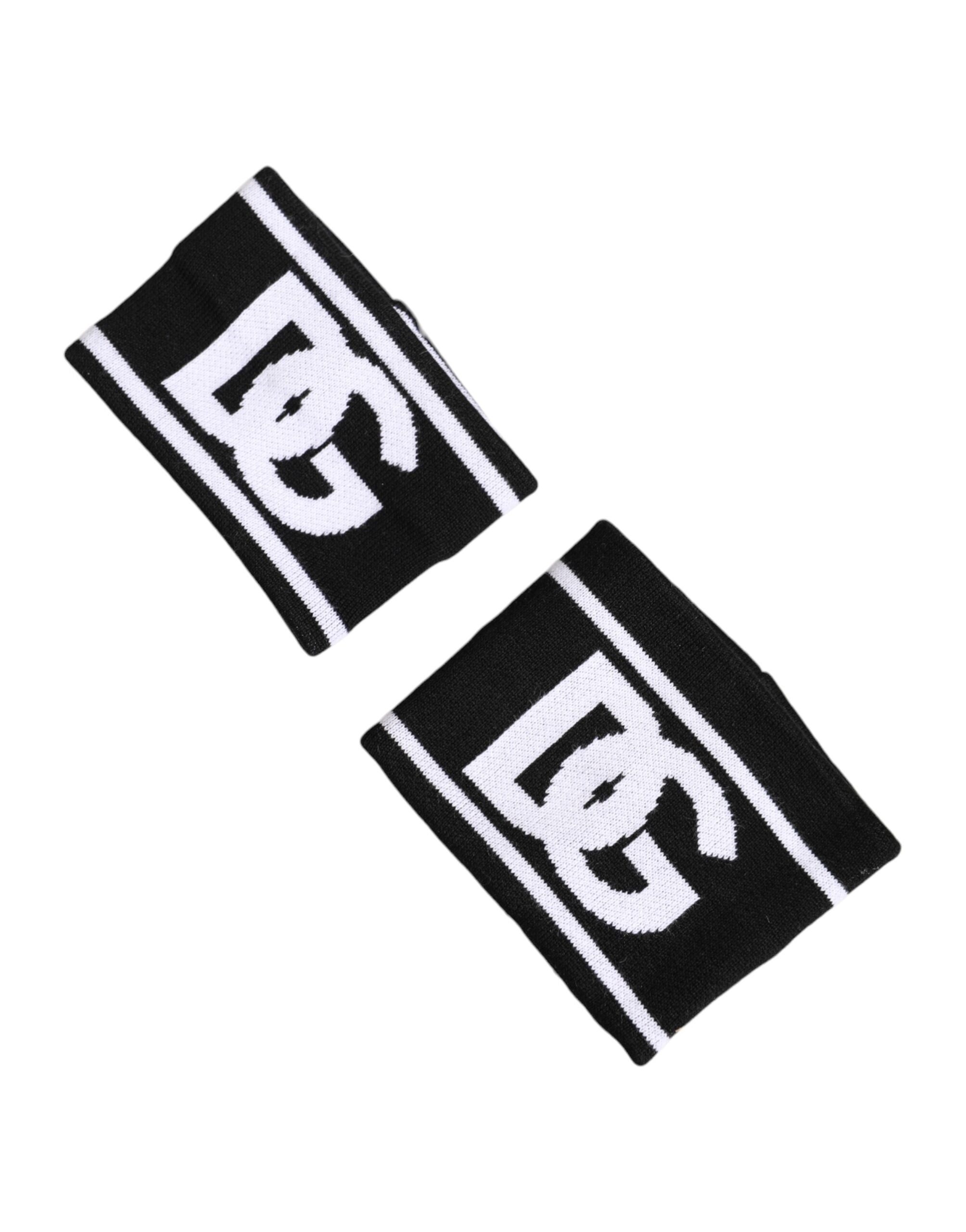 Dolce & Gabbana Schwarzes und weißes DG-Logo-Baumwoll-Armband, 1 Paar
