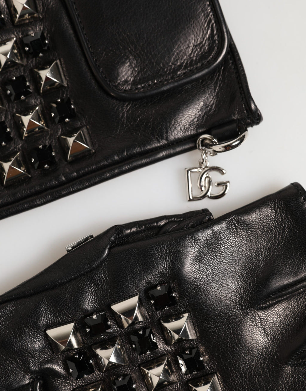 Dolce & Gabbana Schwarze Fingerlose Handschuhe aus Leder mit Nieten für Herren