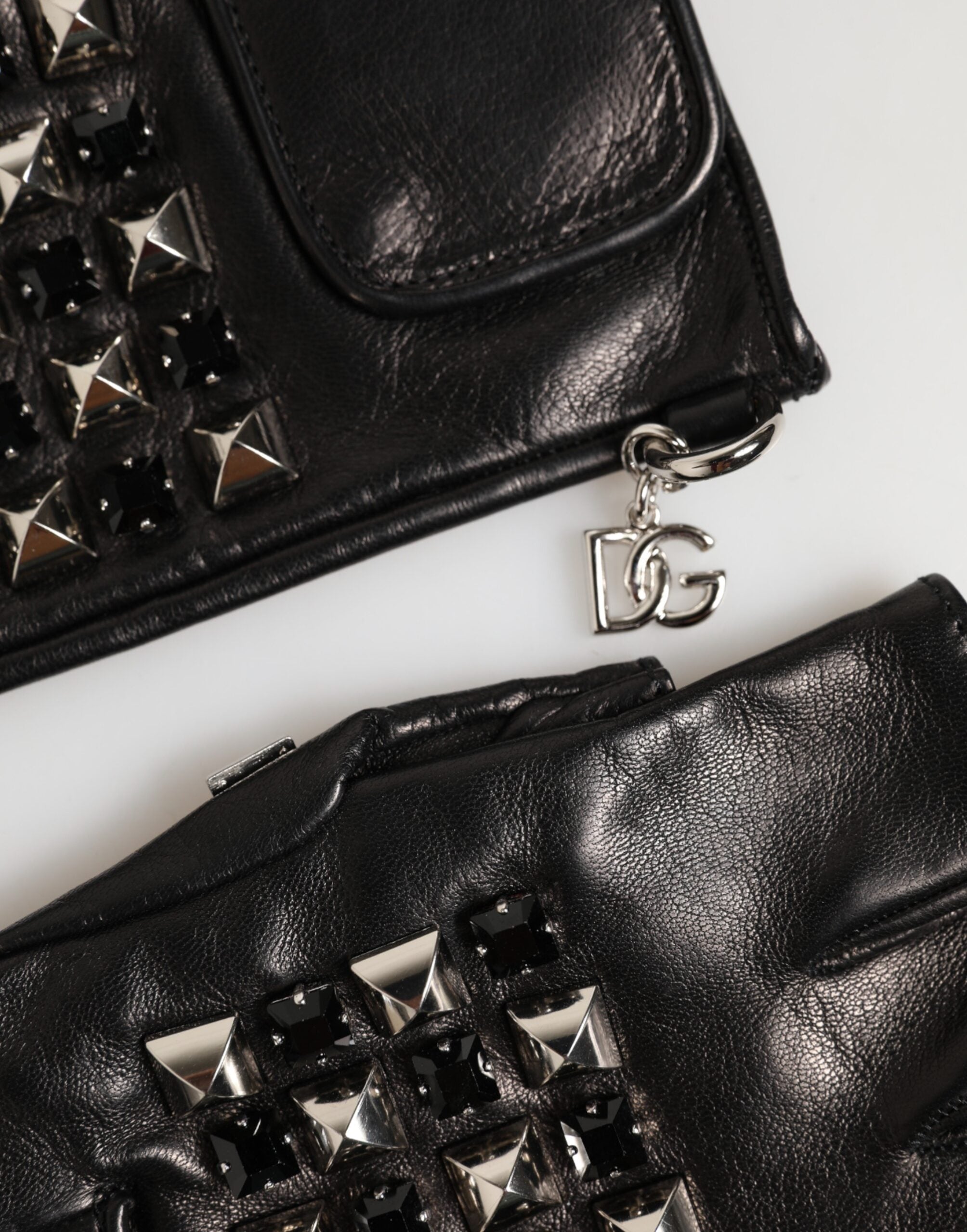 Dolce & Gabbana Schwarze Fingerlose Handschuhe aus Leder mit Nieten für Herren