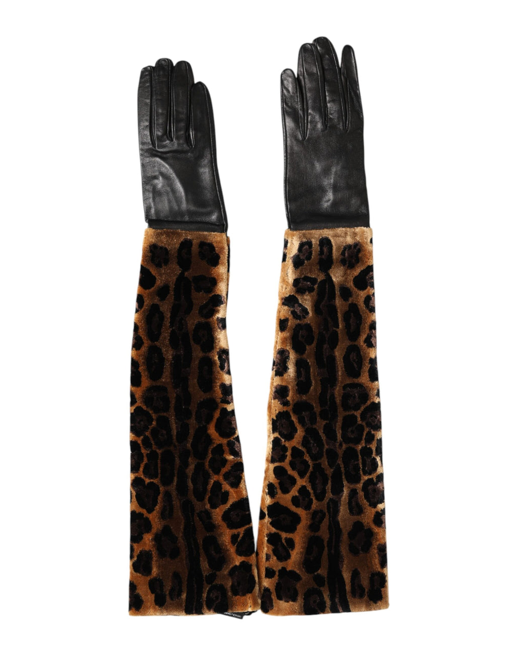 Dolce & Gabbana Braune und Schwarze Leoparden-Lederhandschuhe bis zum Ellbogen